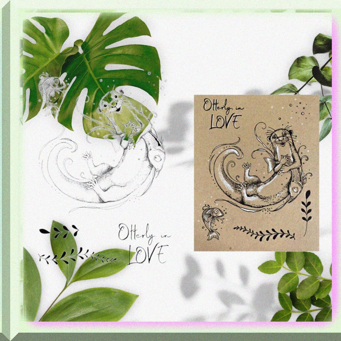 Otter Fish Otterly in Love Clear Rubber Stamp Set 6x8 inch