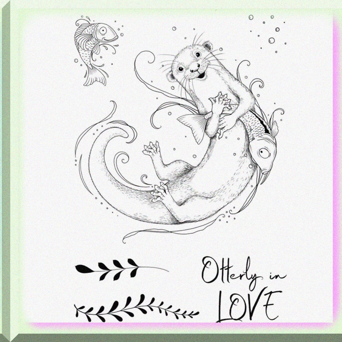 Otter Fish Otterly in Love Clear Rubber Stamp Set 6x8 inch