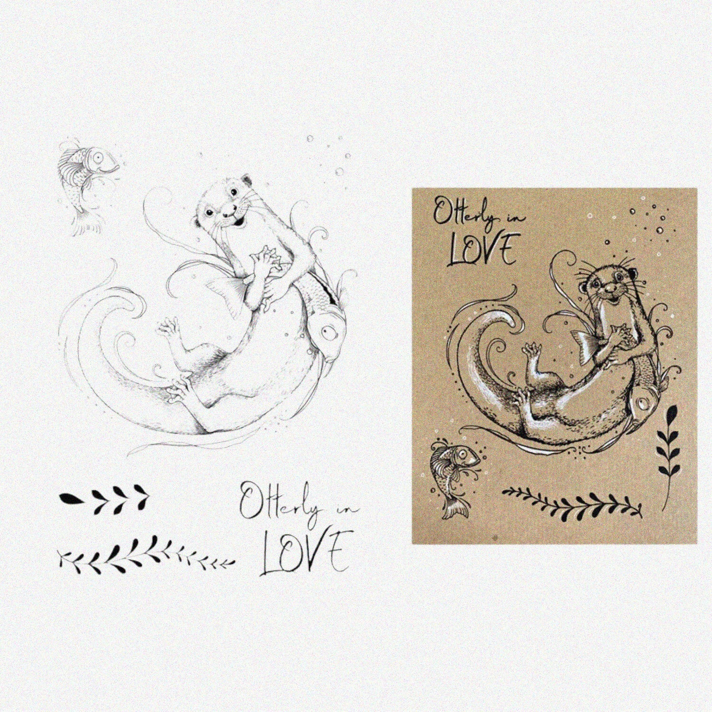 Otter Fish Otterly in Love Clear Rubber Stamp Set 6x8 inch