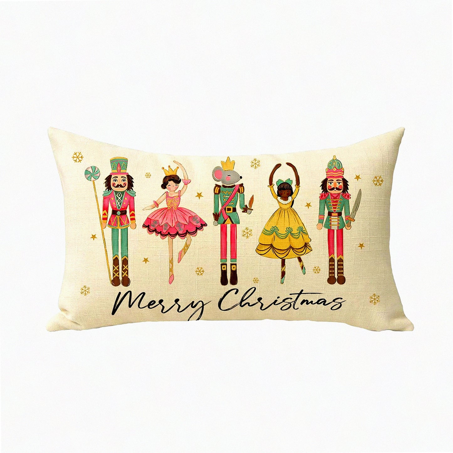 Snowflake Soldier Lumbar Pillow Cover - Winter Holiday Farmhouse Decor - Pink Xmas Party Cushion Case - Merry Mouse Outdoor Home Decoration