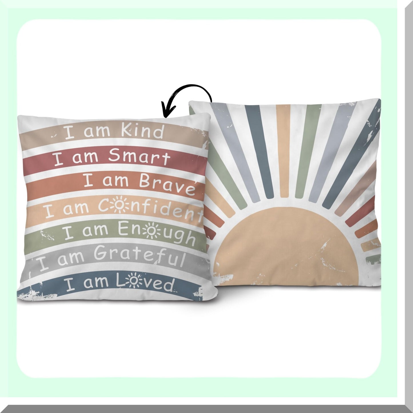 Rainbow Boho Kids Mental Health Throw Pillow Cover - Double-Sided Decor for Playroom, School Reading Corner, Counselor Office - 18x18 Inch - Gift Pack A07
