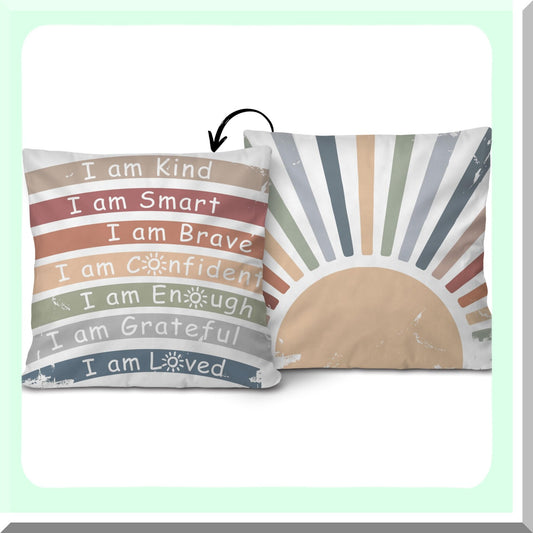 Rainbow Boho Kids Mental Health Throw Pillow Cover 18x18