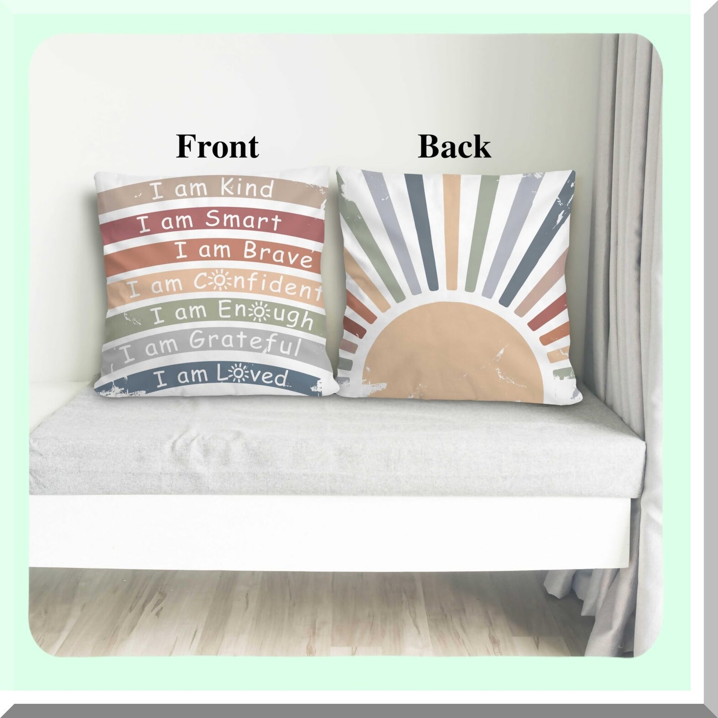 Rainbow Boho Kids Mental Health Throw Pillow Cover - Double-Sided Decor for Playroom, School Reading Corner, Counselor Office - 18x18 Inch - Gift Pack A07