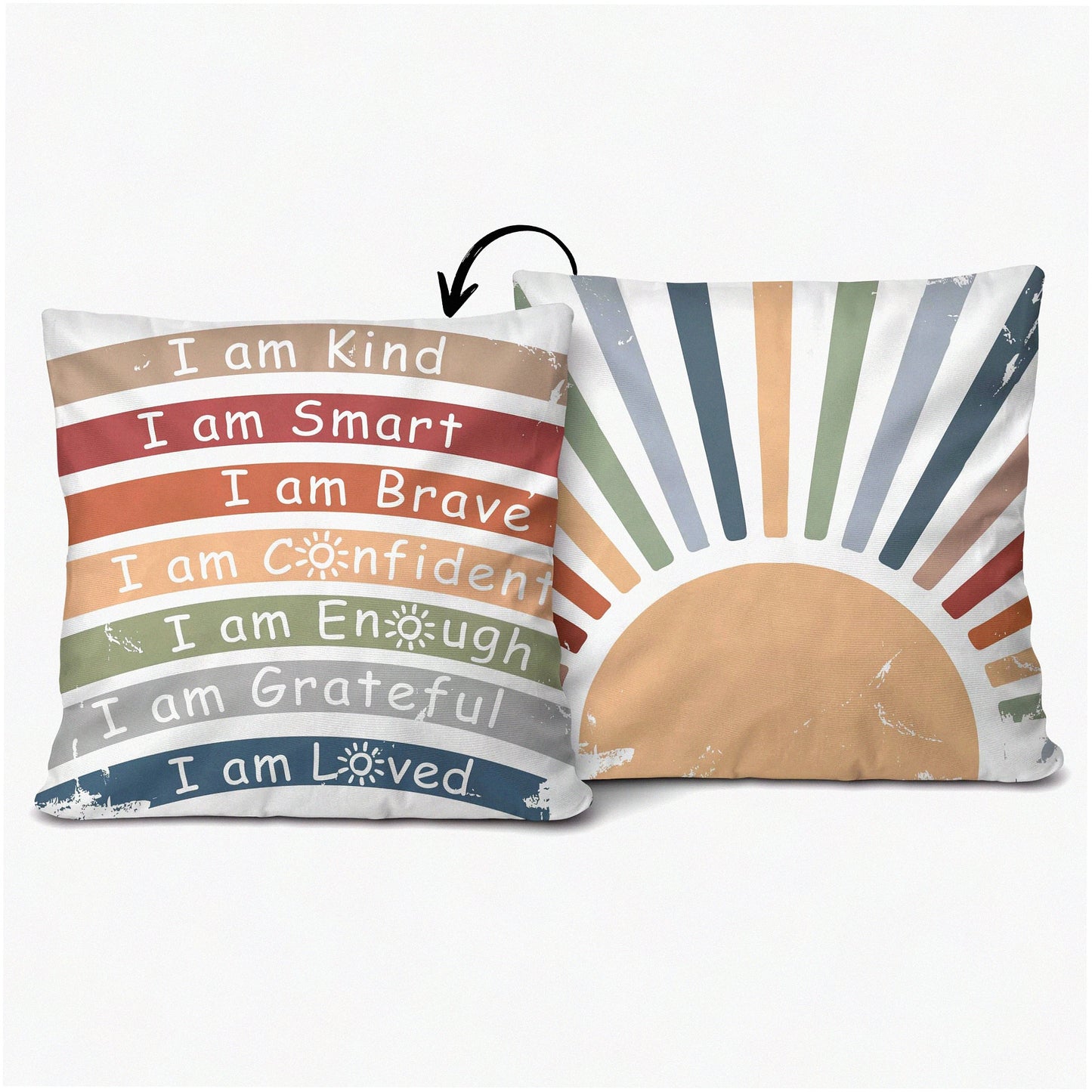 Rainbow Boho Kids Mental Health Throw Pillow Cover - Double-Sided Decor for Playroom, School Reading Corner, Counselor Office - 18x18 Inch - Gift Pack A07