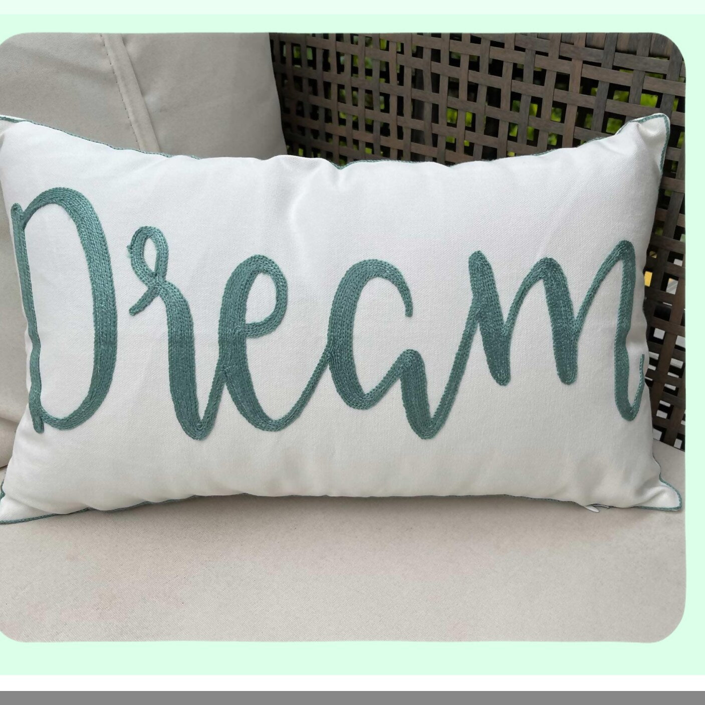 Dreamscape Inspirations Pillow Cover - Dream Pattern Embroidered Quote Decorative Canvas - 12x20 Inches - Inspirational Home Decor