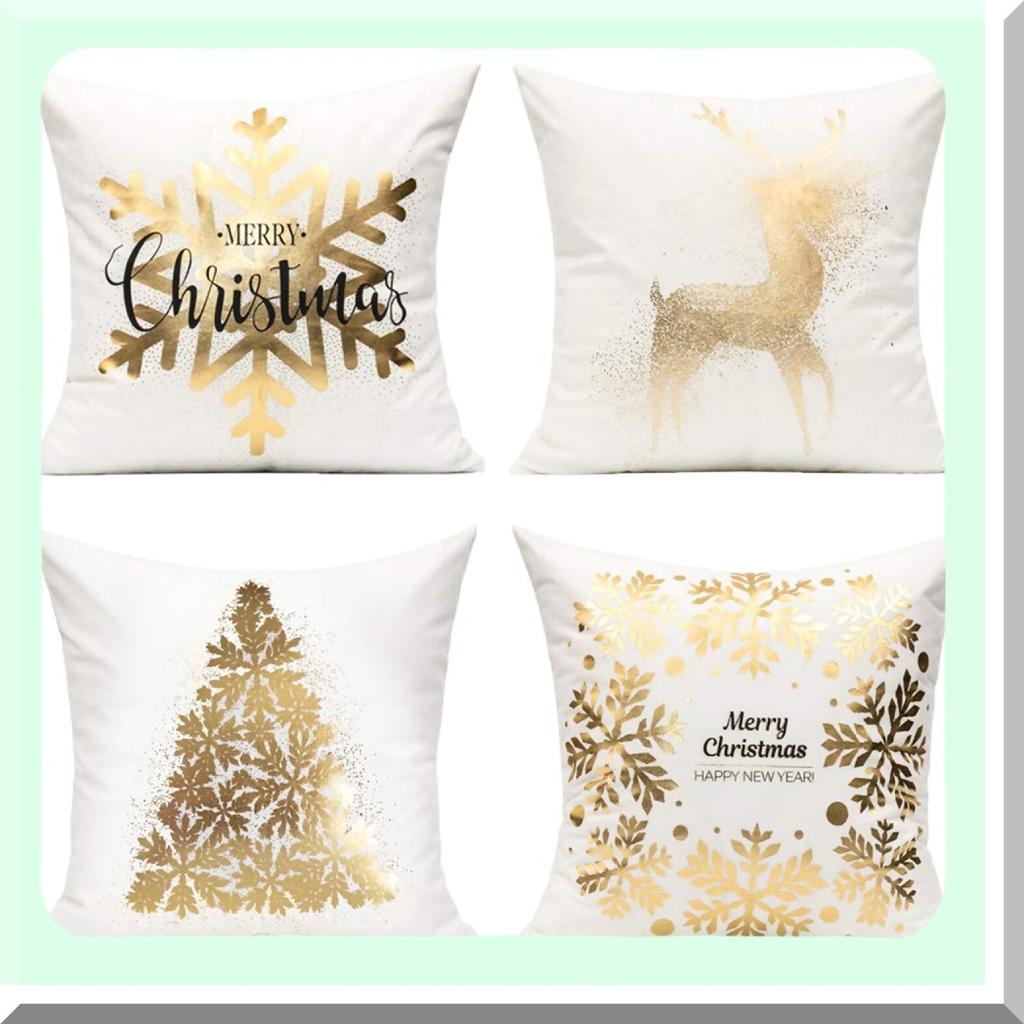 Winter Wonderland Velvet Pillow Covers - Set of 4 Snowflake Reindeer Decorative Cushion Cases for Home Holiday Decor - 18X18 Christmas Xmas Navidad Theme