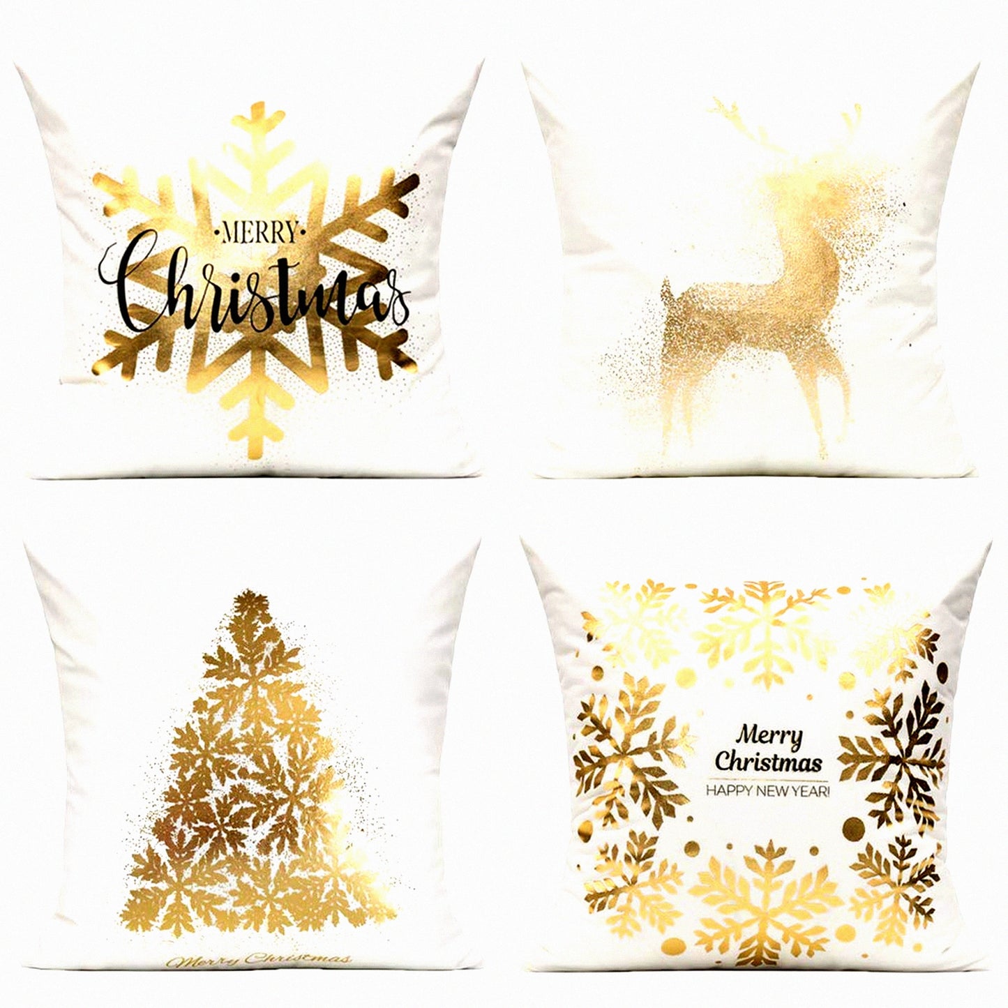 Winter Wonderland Velvet Pillow Covers - Set of 4 Snowflake Reindeer Decorative Cushion Cases for Home Holiday Decor - 18X18 Christmas Xmas Navidad Theme