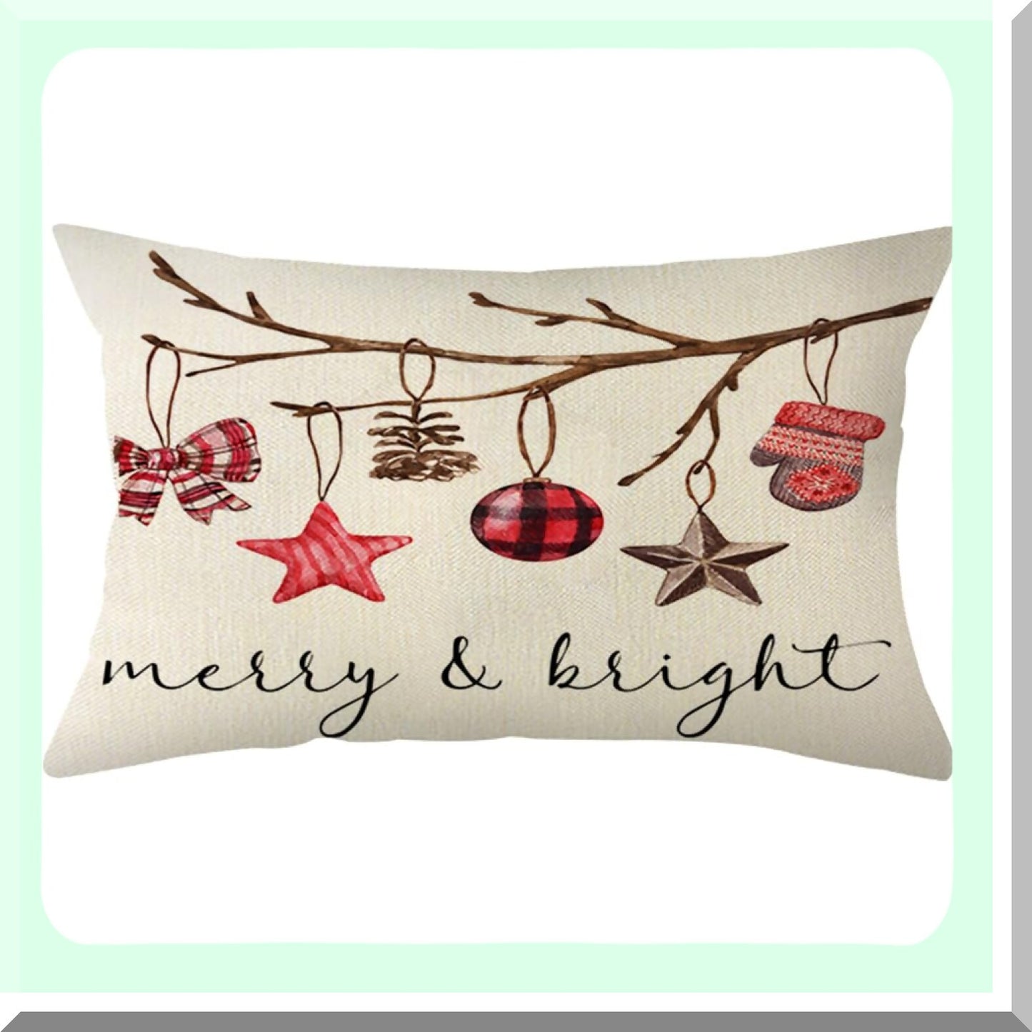Winter Wonderland Xmas Ornament Cushion Cover - Festive Holiday Decor for Sofa Couch - Merry Bright Throw Pillow Case 12x20 Inch