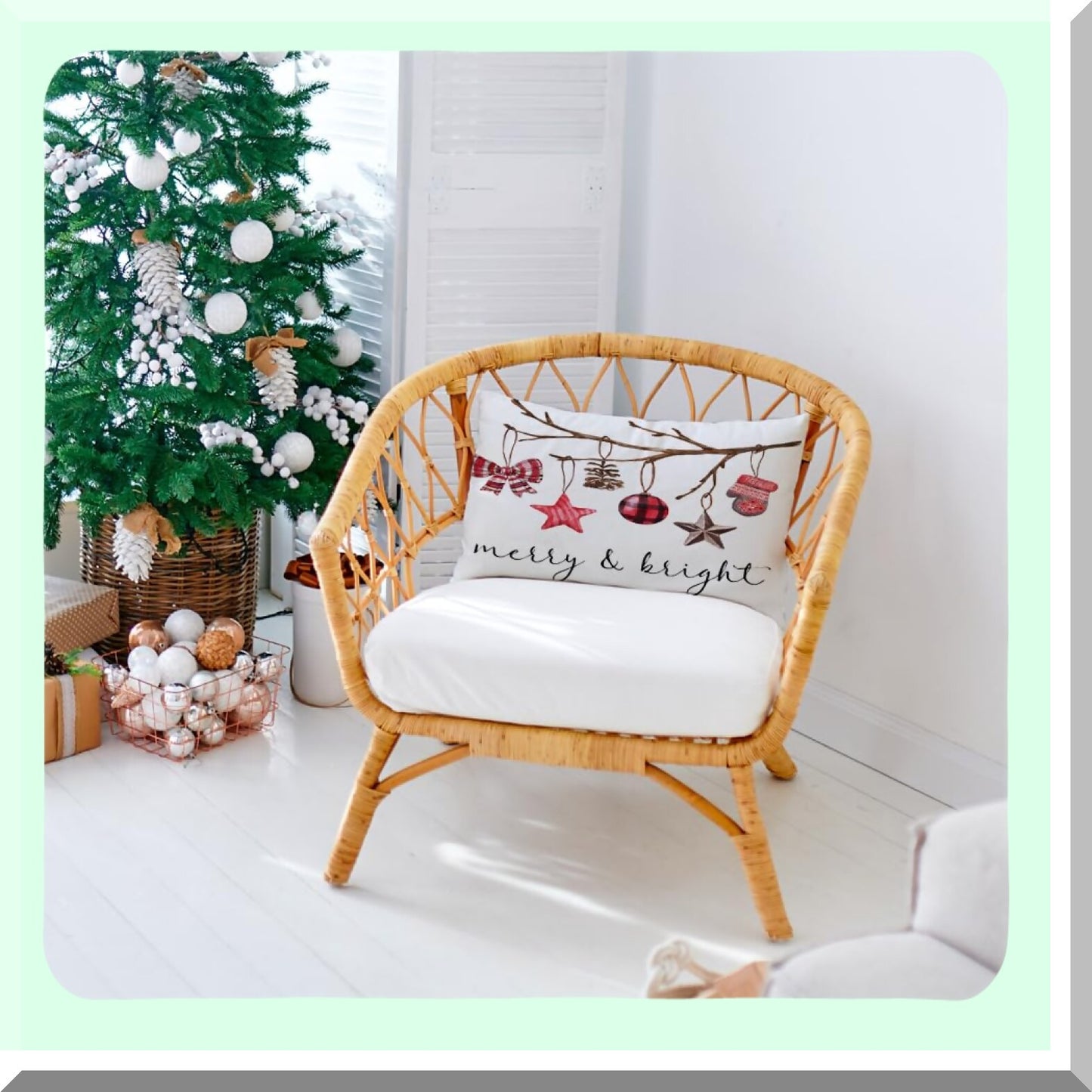 Winter Wonderland Xmas Ornament Cushion Cover - Festive Holiday Decor for Sofa Couch - Merry Bright Throw Pillow Case 12x20 Inch