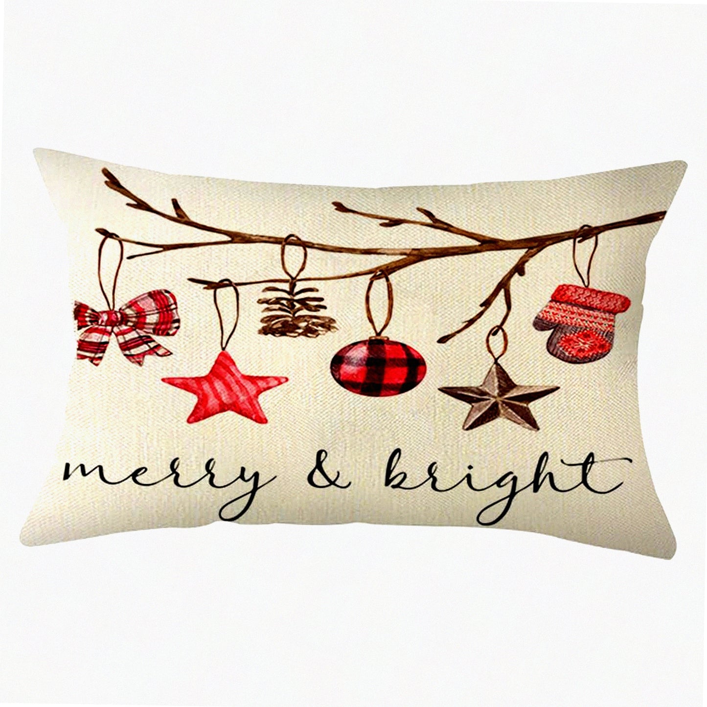 Winter Wonderland Xmas Ornament Cushion Cover - Festive Holiday Decor for Sofa Couch - Merry Bright Throw Pillow Case 12x20 Inch