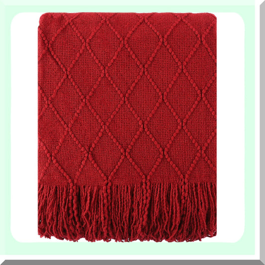 Boho Chic Red Throw Blanket - Cozy Decorative Couch and Bed Accent, 50"x60""