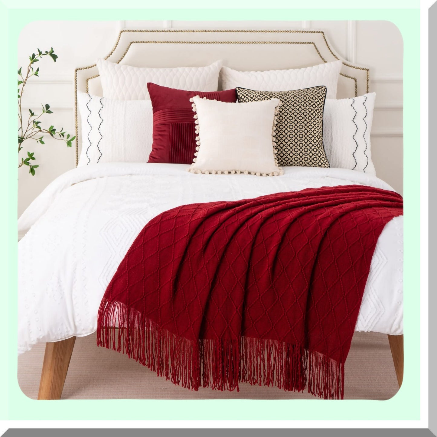 Boho Chic Red Throw Blanket - Cozy Decorative Couch and Bed Accent, 50"x60""