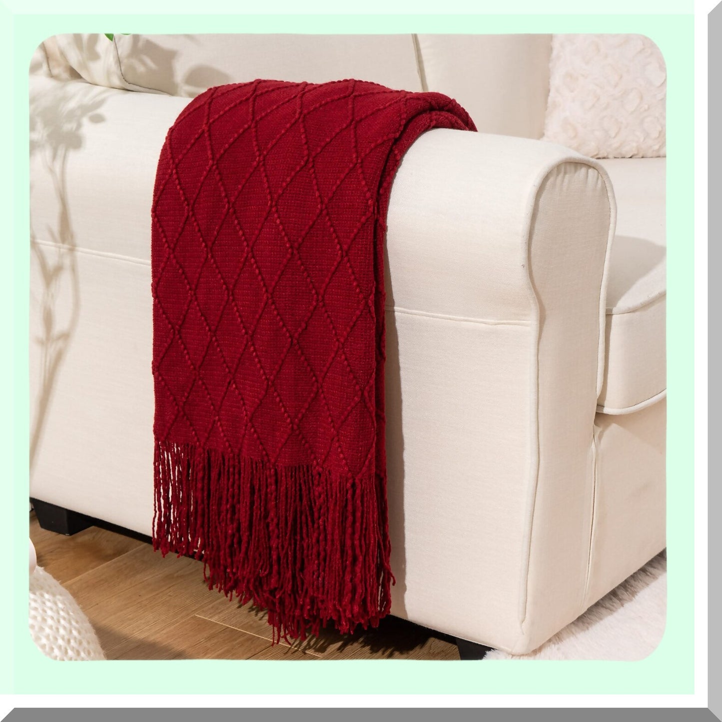 Boho Chic Red Throw Blanket - Cozy Decorative Couch and Bed Accent, 50"x60""