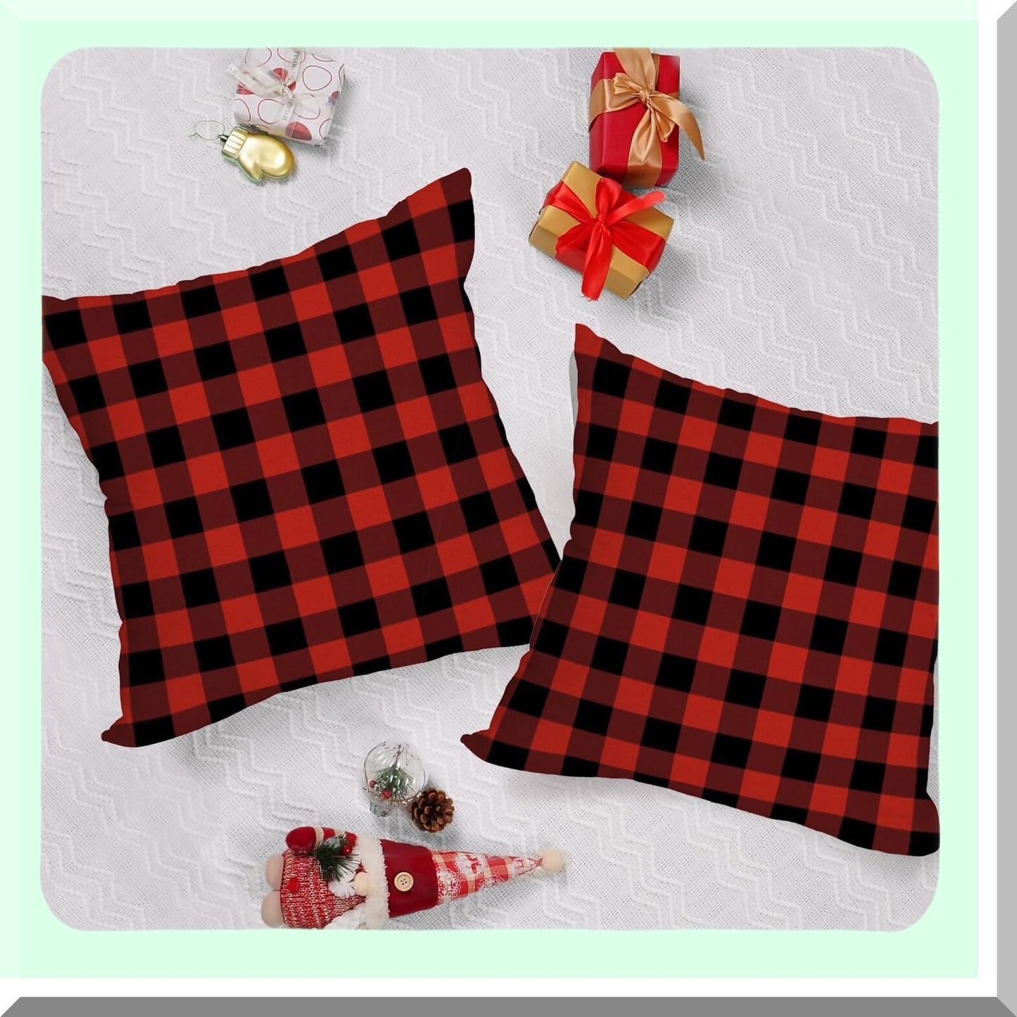 Winter Farmhouse Buffalo Plaid Pillow Covers - Set of 2 Waterproof Outdoor Cushion Cases 18x18 Inch Red & Black Checked Throw Double Sided Decor