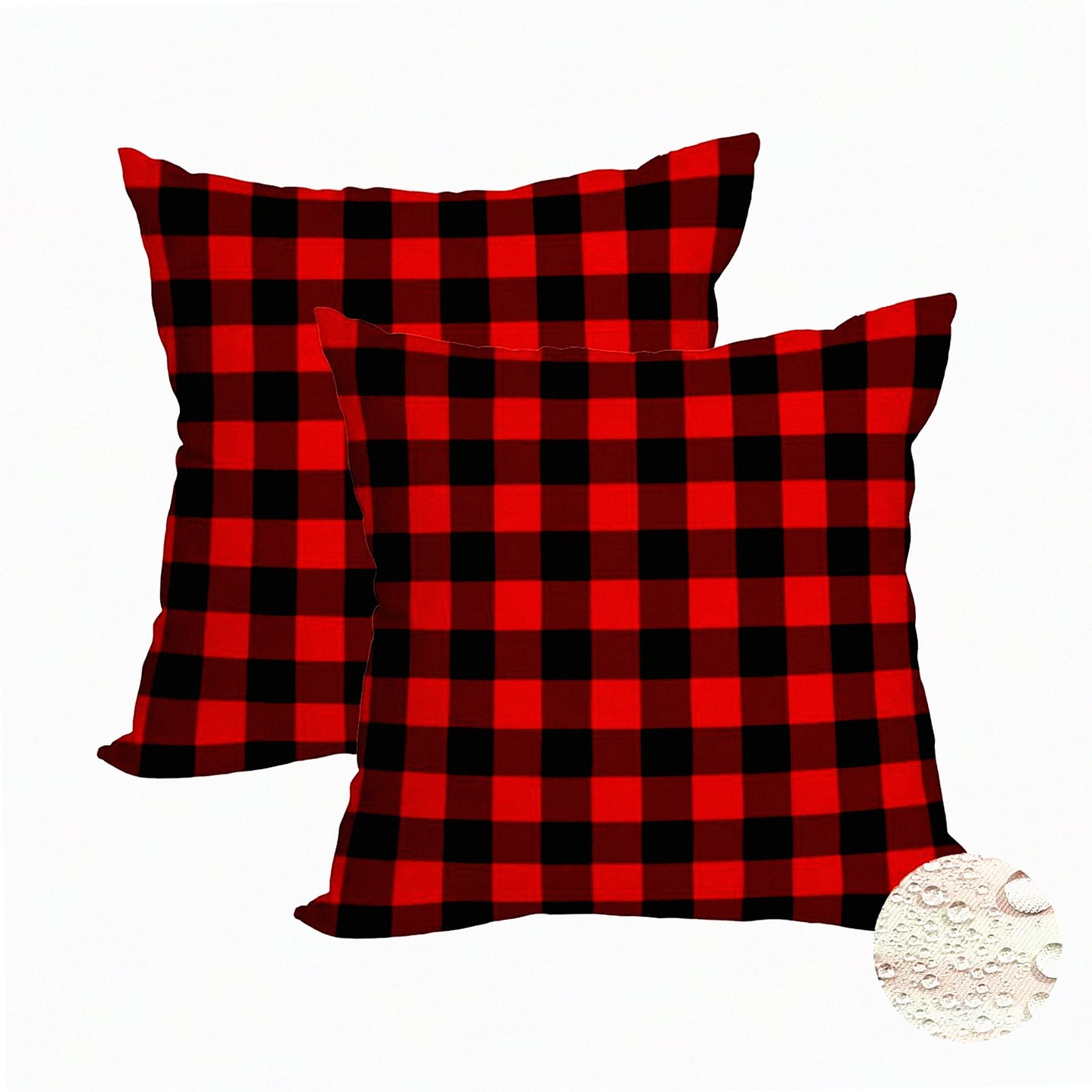Winter Farmhouse Buffalo Plaid Pillow Covers - Set of 2 Waterproof Outdoor Cushion Cases 18x18 Inch Red & Black Checked Throw Double Sided Decor