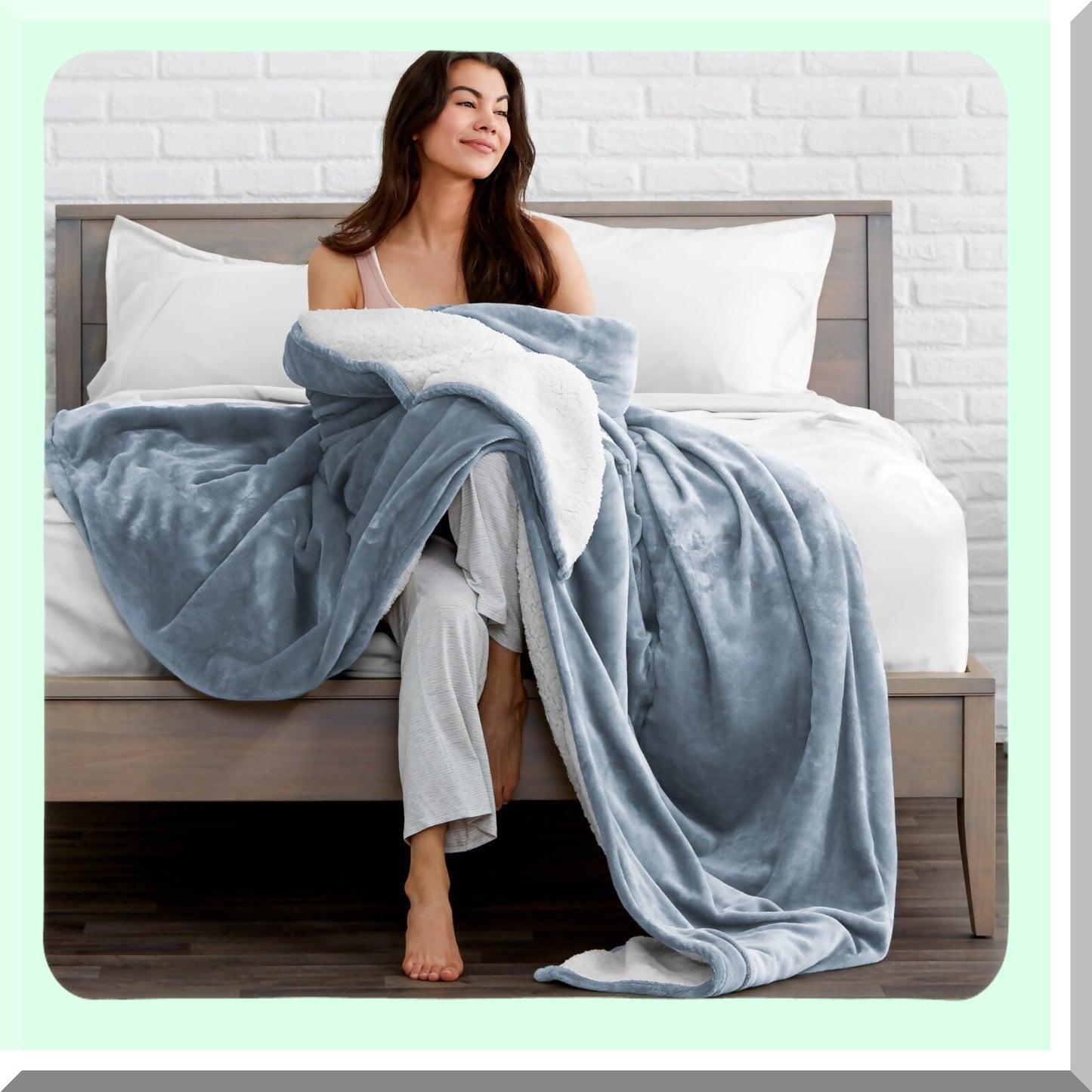 CozyCloud Sherpa Fleece Blanket - Twin/Twin XL, Warm & Lightweight, Soft Plush Reversible Blanket for Bed, Sofa, Couch, Camping & Travel - Dusty Blue