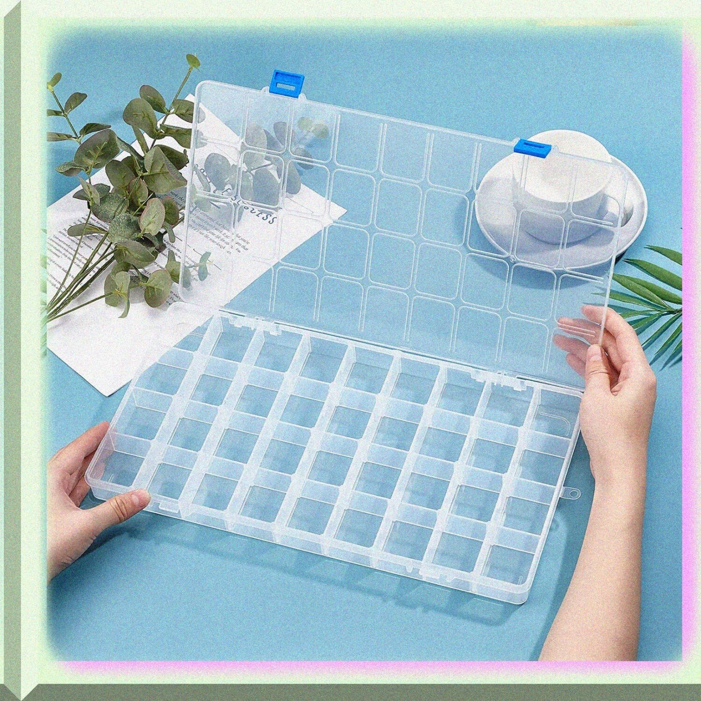 2 Pack Plastic Compartment Boxes 14.3x8x1.18 Inches