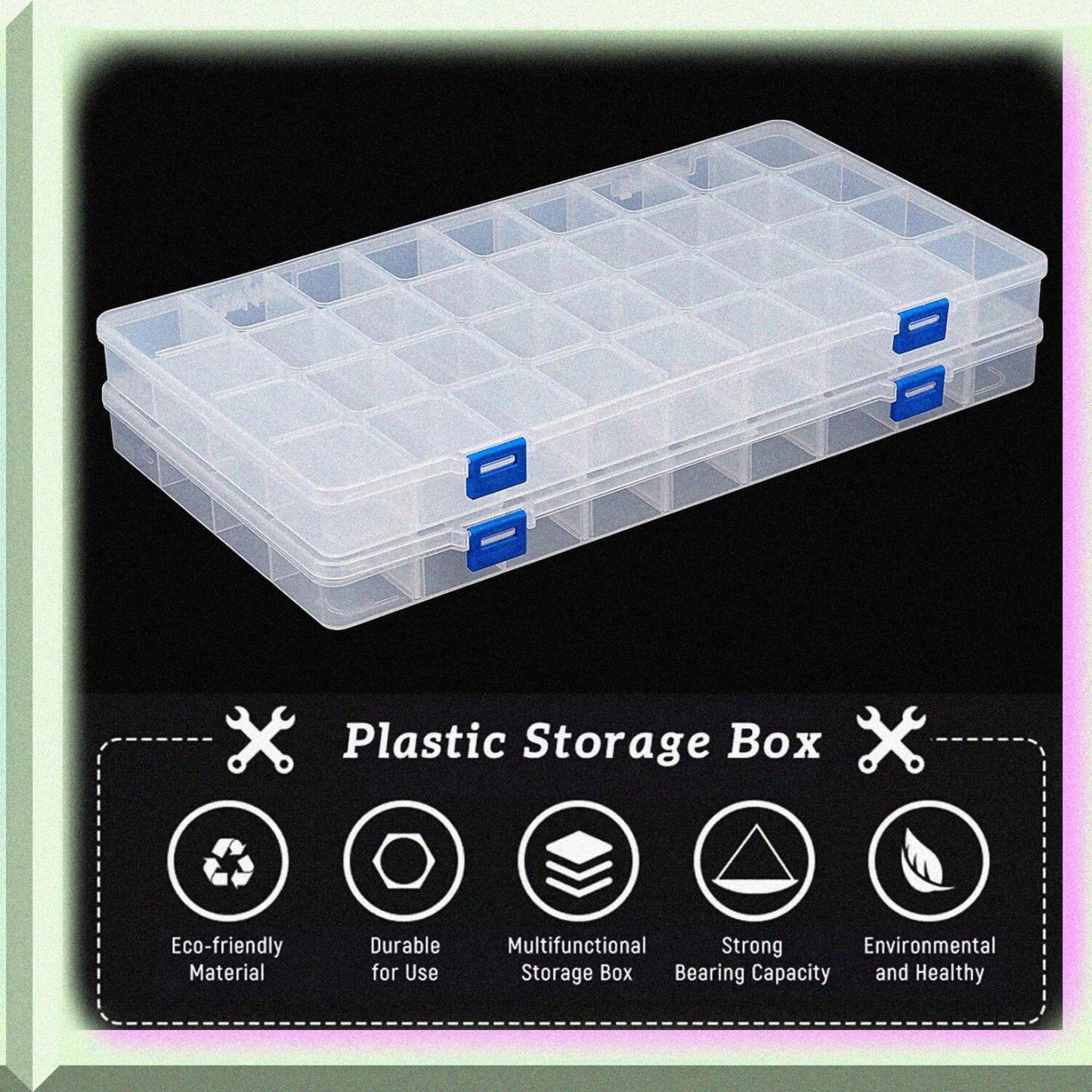 2 Pack Plastic Compartment Boxes 14.3x8x1.18 Inches