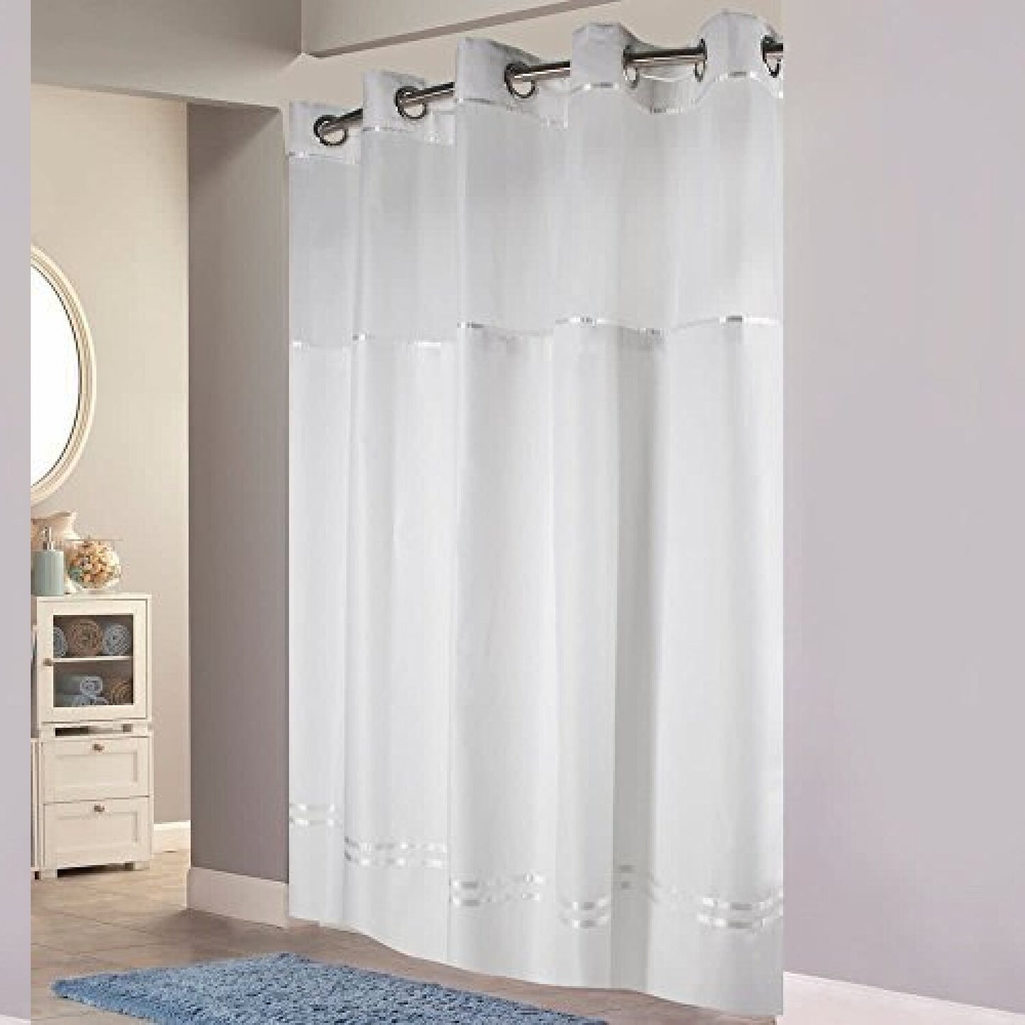 Escape Shower Curtain with Snap-In Liner, White, 71" x 77"