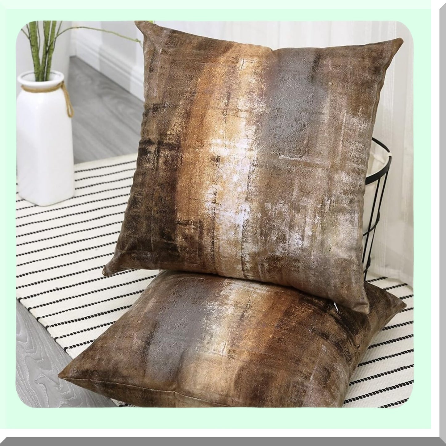 FashionPrint Decorative Pillow Covers Set - Brown & Grey Throw Pillows for Couch - Zippered Cushion Covers - 18x18 - Set of 2 - Two Sides Printed