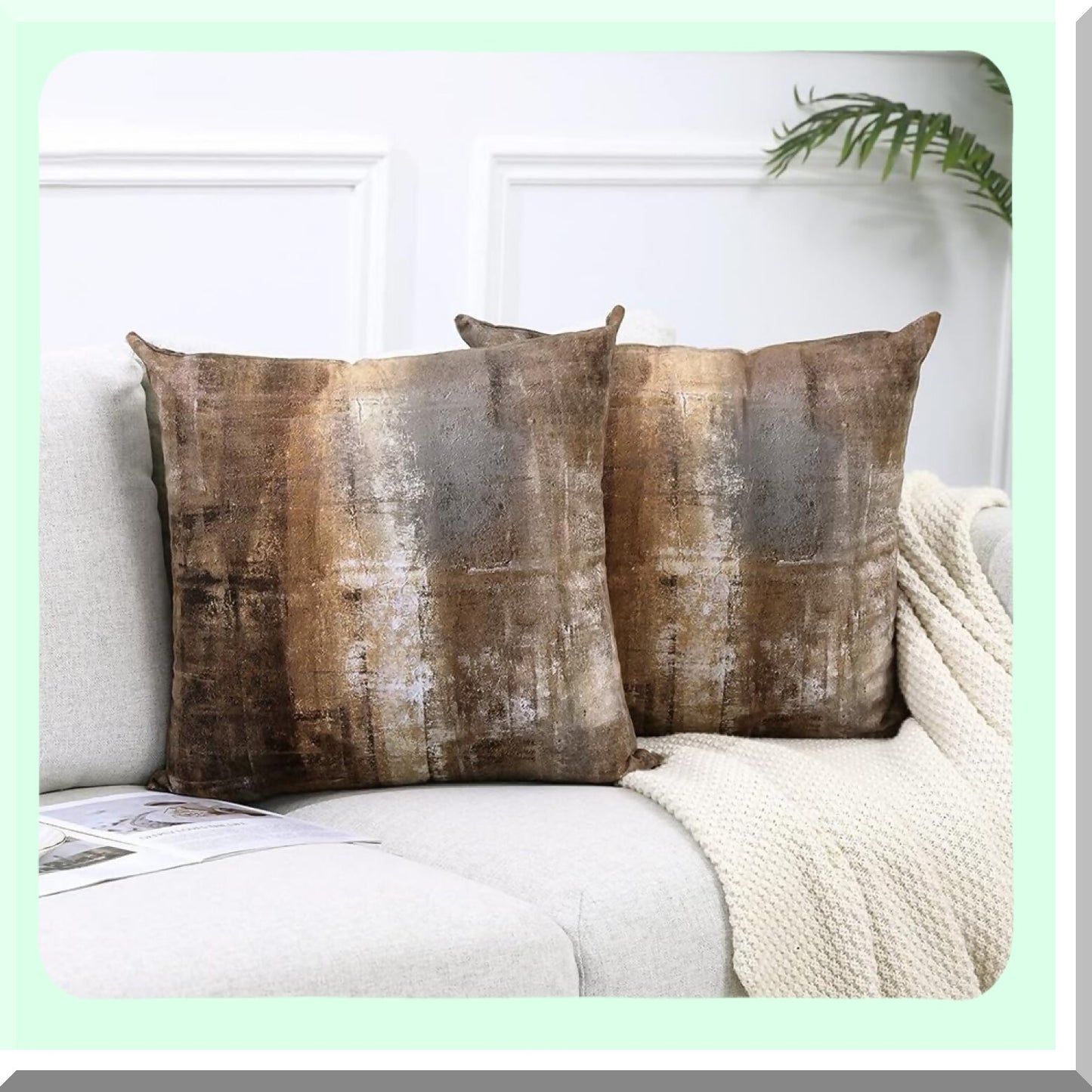 FashionPrint Decorative Pillow Covers Set - Brown & Grey Throw Pillows for Couch - Zippered Cushion Covers - 18x18 - Set of 2 - Two Sides Printed