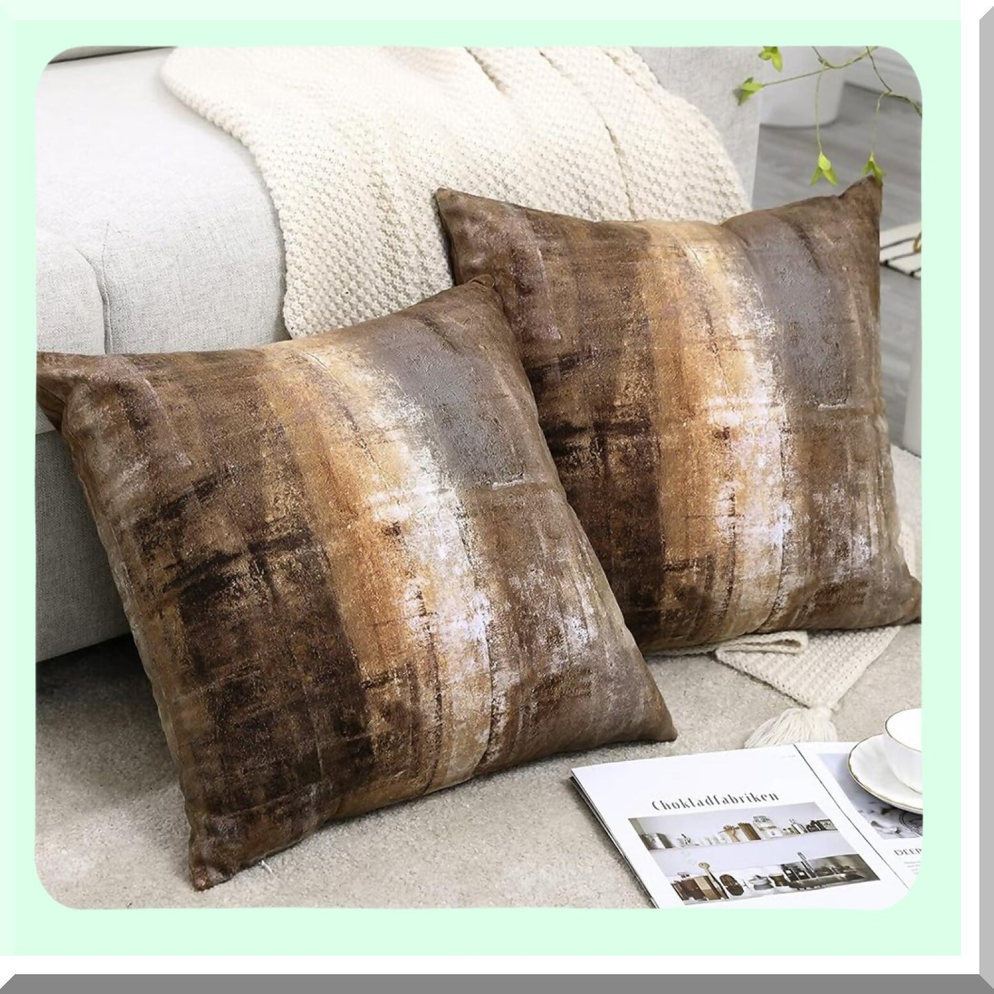FashionPrint Decorative Pillow Covers Set - Brown & Grey Throw Pillows for Couch - Zippered Cushion Covers - 18x18 - Set of 2 - Two Sides Printed