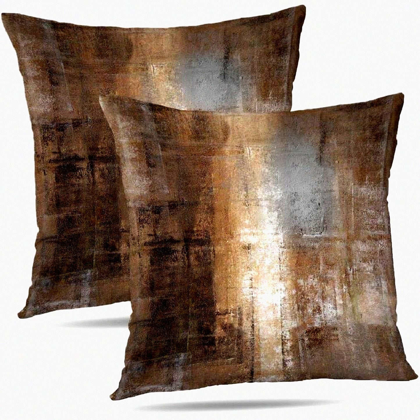 FashionPrint Decorative Pillow Covers Set - Brown & Grey Throw Pillows for Couch - Zippered Cushion Covers - 18x18 - Set of 2 - Two Sides Printed