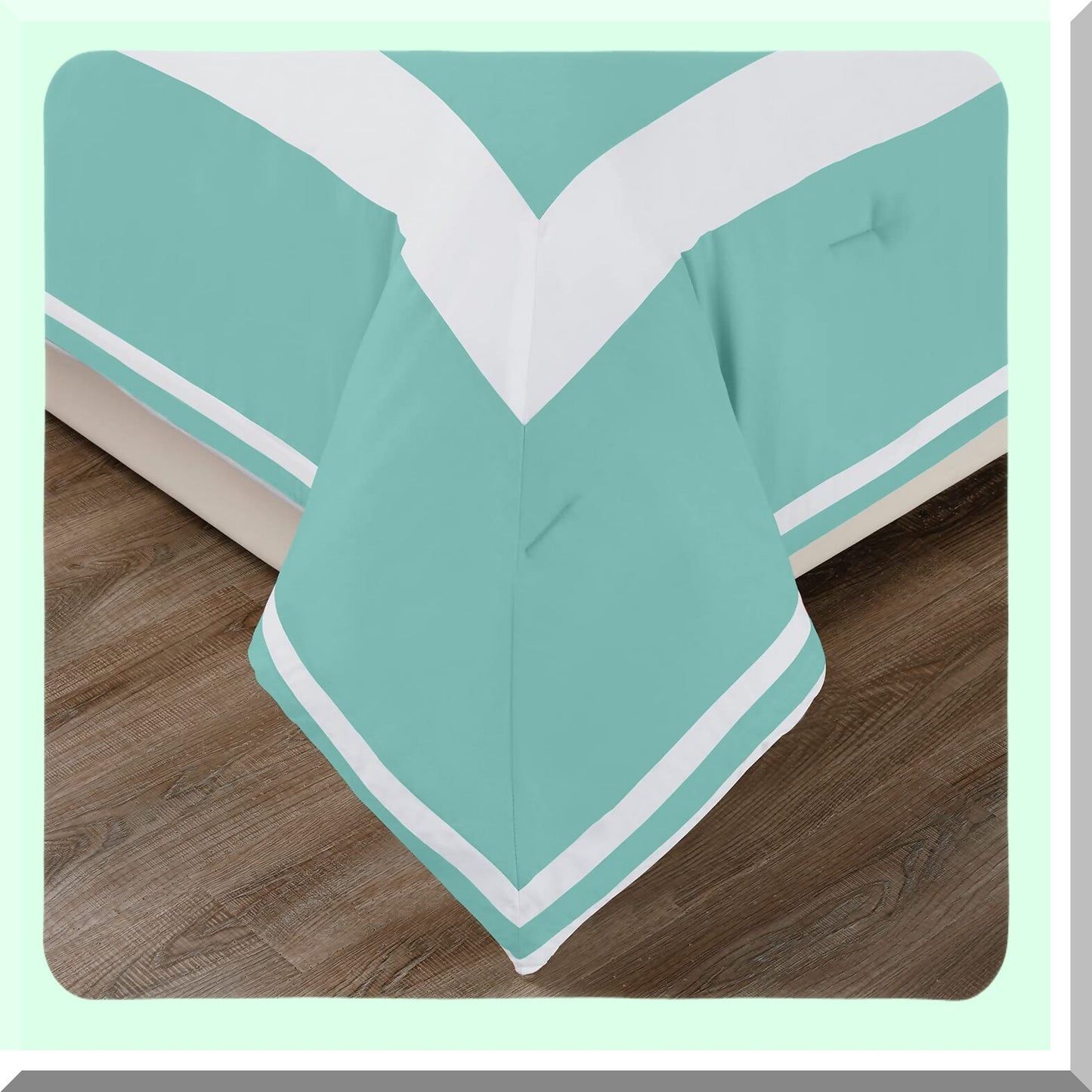 Teal Bliss Comforter Set - Luxury Hotel Bedding with Color Blocked Design, Soft Microfiber Shell, All Season Down Alternative Fill, Full/Queen Size with Pillow Shams