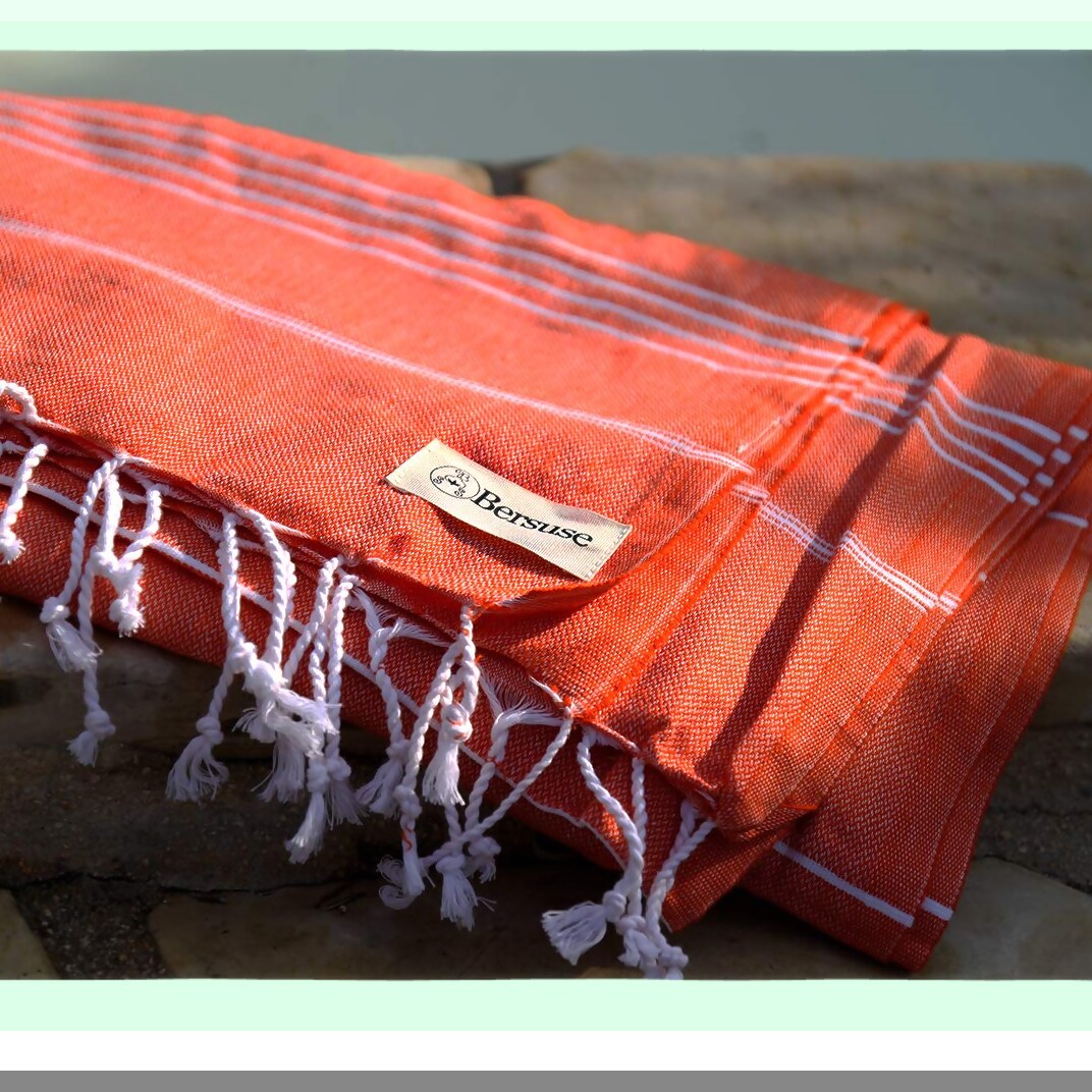 PureCotton Anatolia XL Throw Blanket Towel - Dark Orange, 61x82 Inches