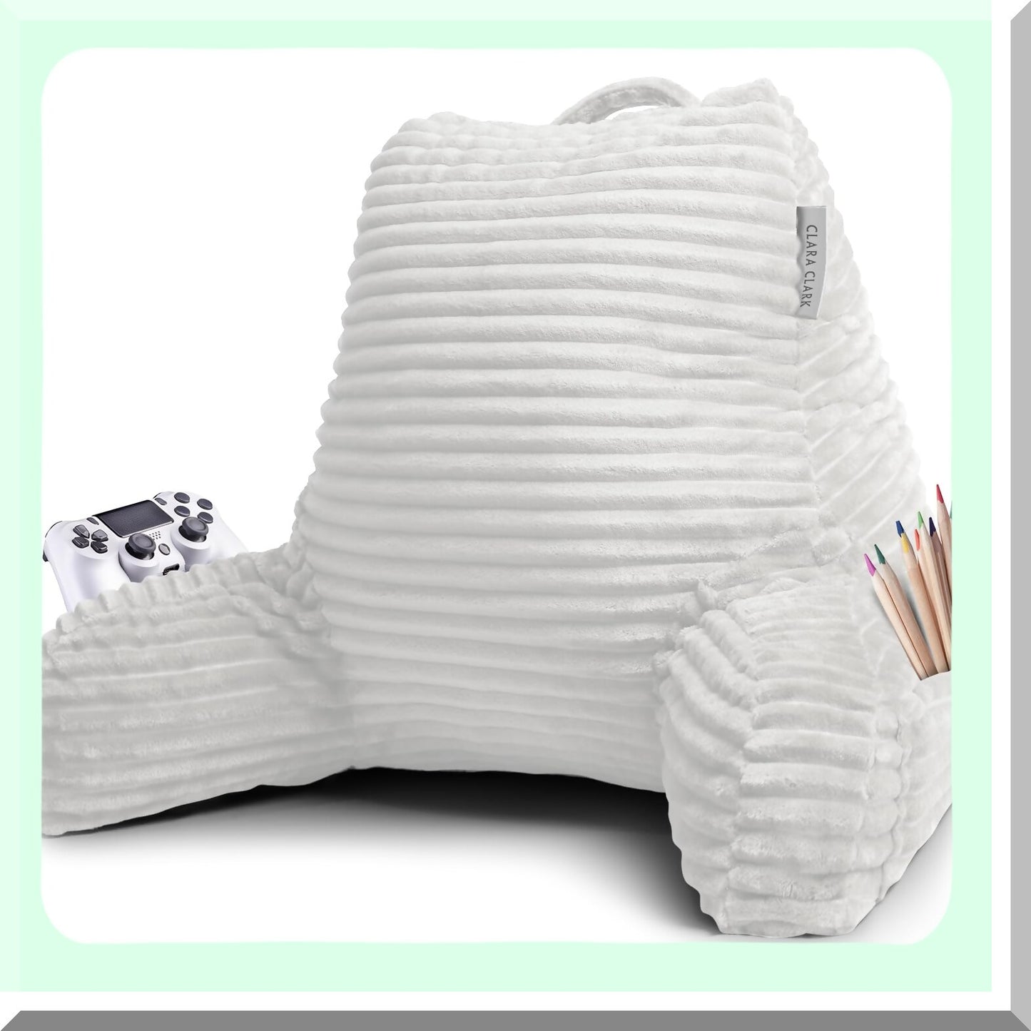 Plush Comfort Backrest Pillow with Arms and Pockets - Ultimate Support for Reading and Sitting Up in Bed - White Foam Bed Chair Pillow