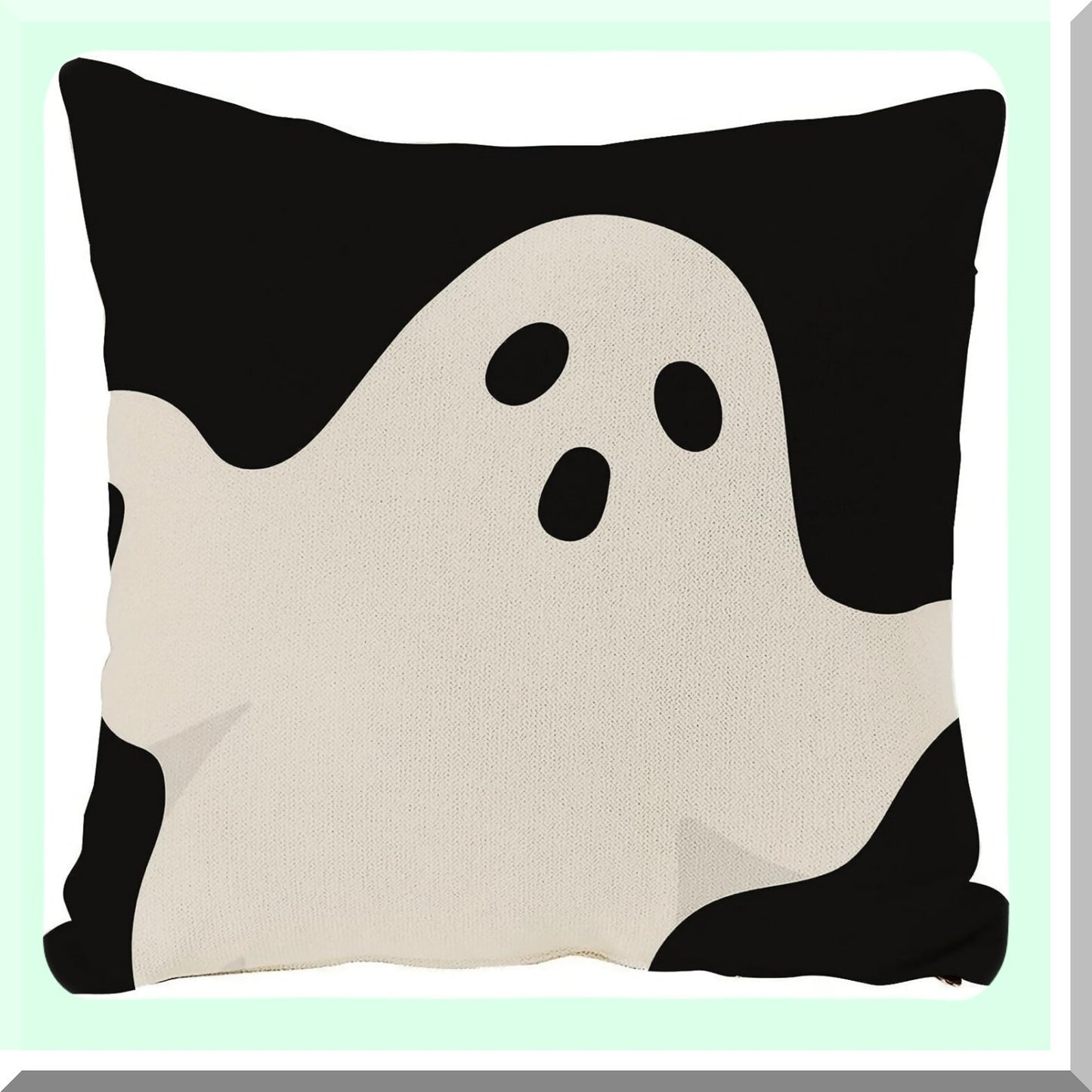 Ghostly Monochrome Linen Pillow Cover - 24x24 Inch Throw Cushion Case for Couch Sofa Home Decor - Black & White Halloween Decoration