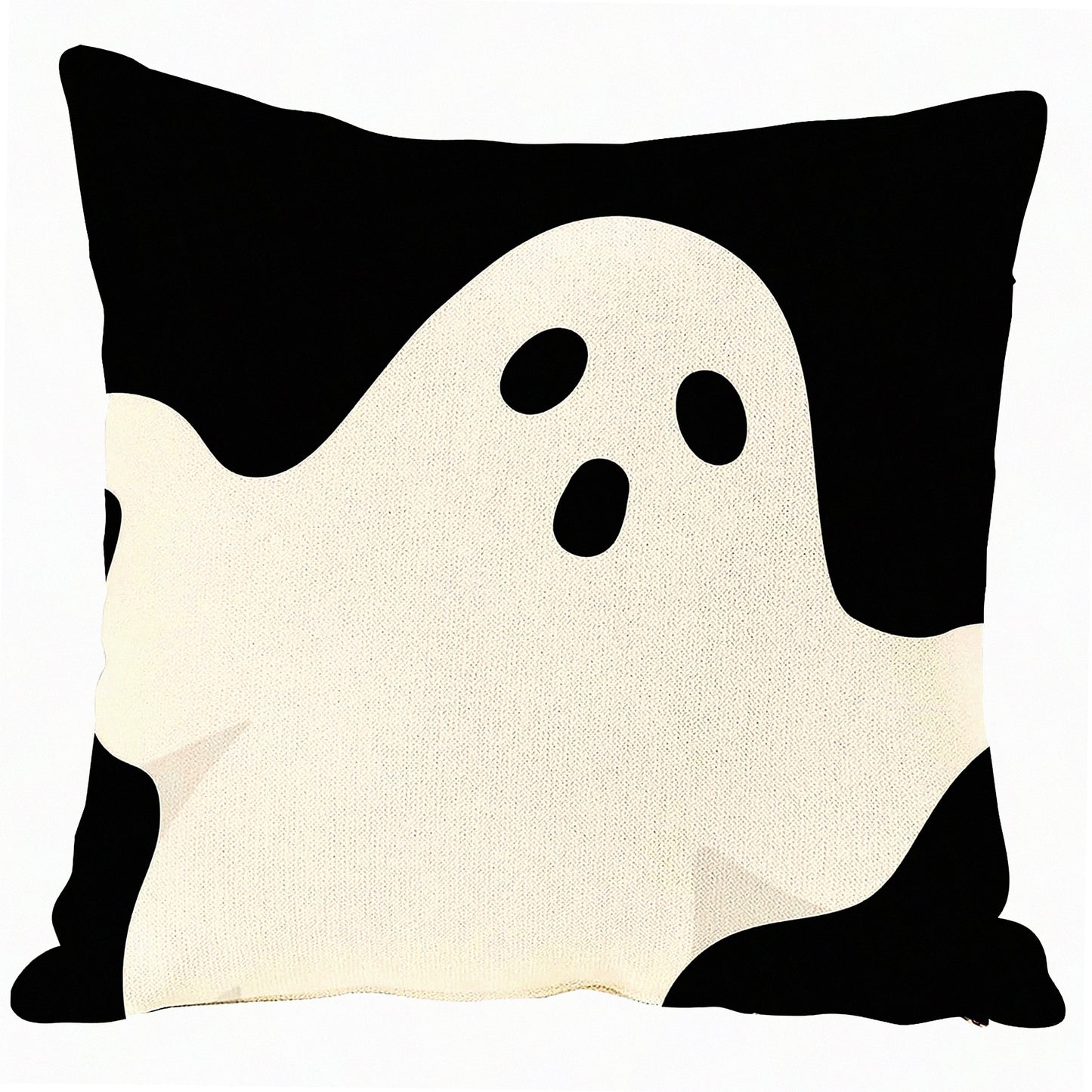 Ghostly Monochrome Linen Pillow Cover - 24x24 Inch Throw Cushion Case for Couch Sofa Home Decor - Black & White Halloween Decoration