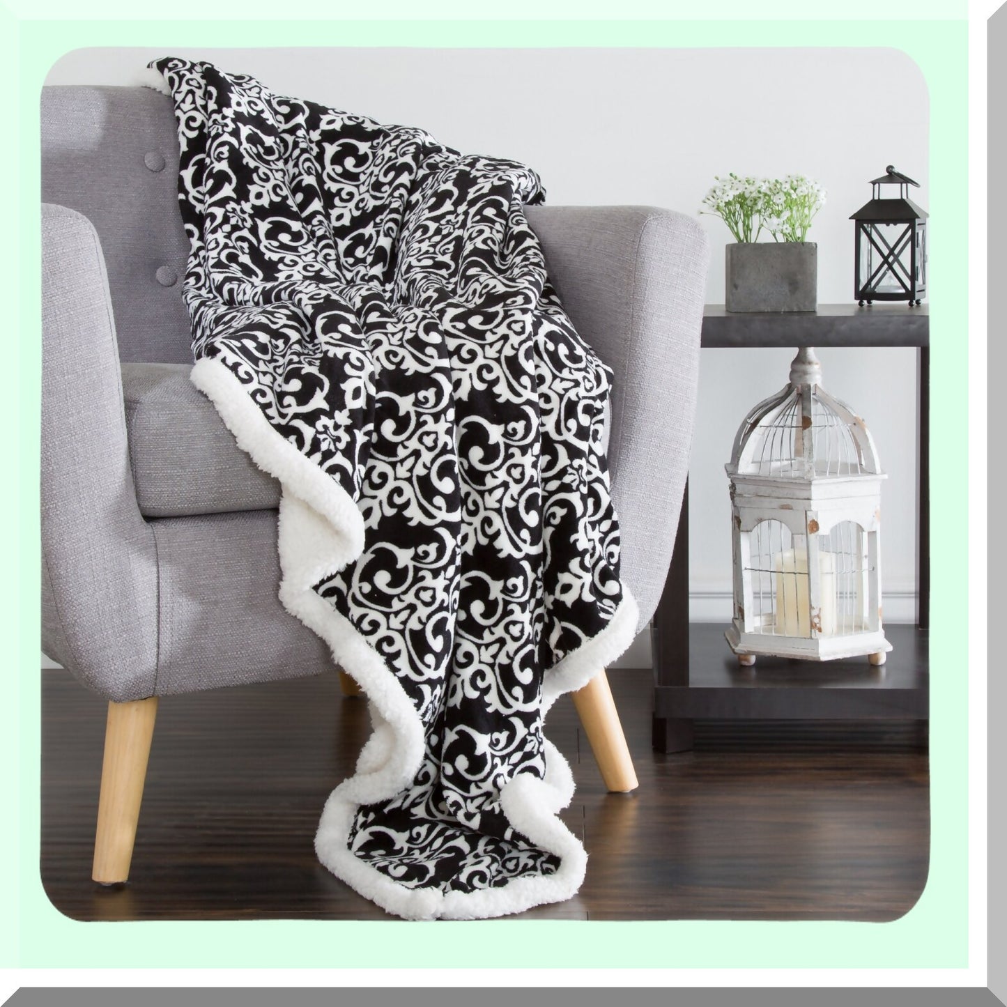 CozyReversible Sherpa Fleece Blanket - 50x60 Inch Machine-Washable Throw for Couch, Chair, or Bed - Black/White