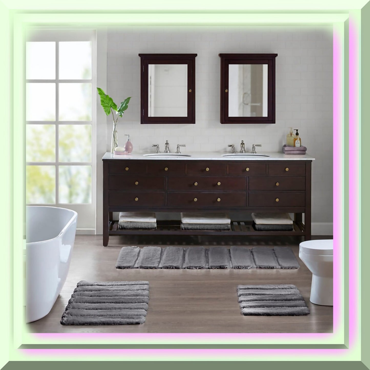 Tufted Pearl Channel Bath Mat 24x58 Grey