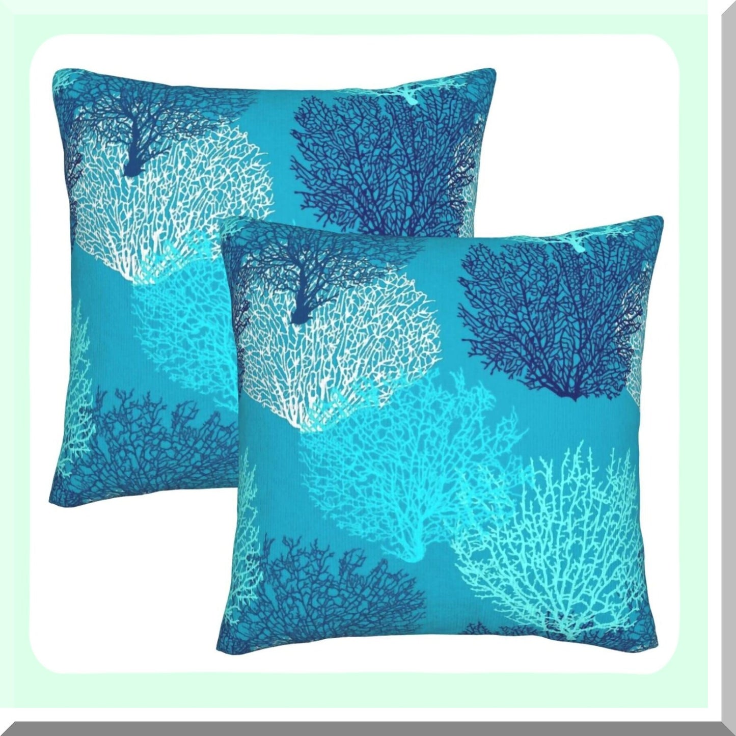 Coastal Coral Branch Ocean Velvet Pillow Covers - Aqua Blue Cushion Case Set for Living Room Decor - Soft Throw Pillow Cases for Bed Couch Car 18x18 Inch