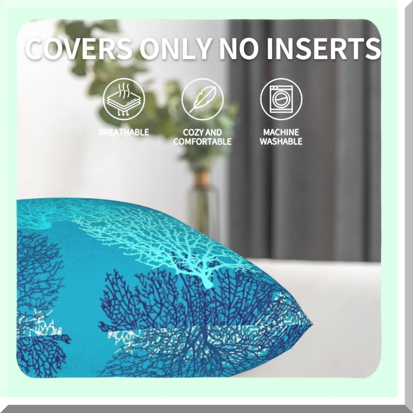 Coastal Coral Branch Ocean Velvet Pillow Covers - Aqua Blue Cushion Case Set for Living Room Decor - Soft Throw Pillow Cases for Bed Couch Car 18x18 Inch