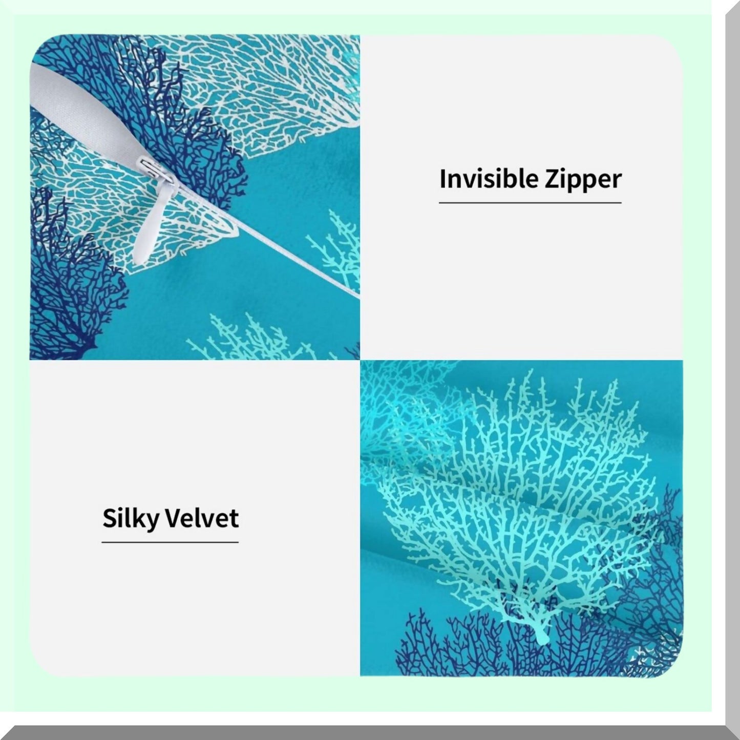 Coastal Coral Branch Ocean Velvet Pillow Covers - Aqua Blue Cushion Case Set for Living Room Decor - Soft Throw Pillow Cases for Bed Couch Car 18x18 Inch