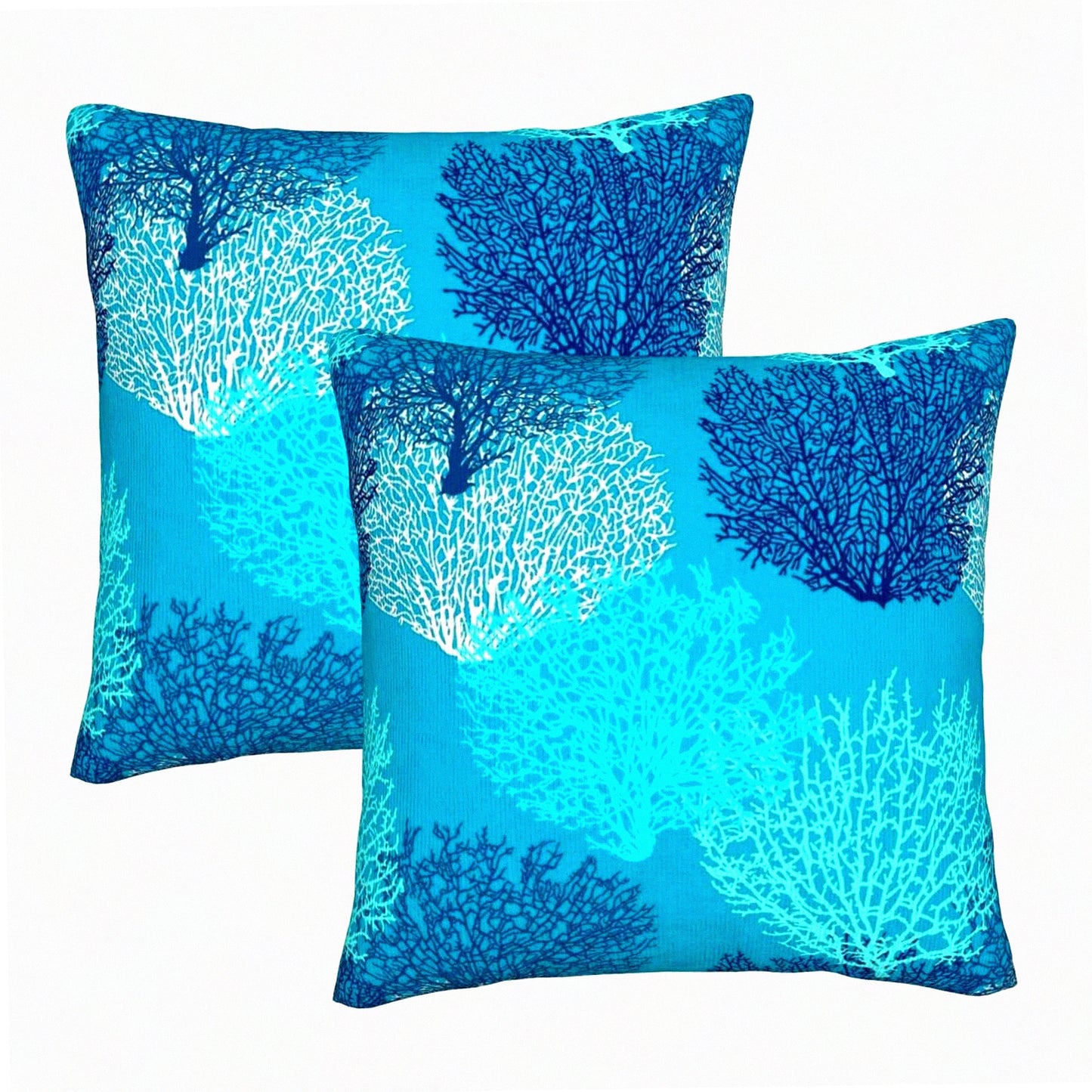 Coastal Coral Branch Ocean Velvet Pillow Covers - Aqua Blue Cushion Case Set for Living Room Decor - Soft Throw Pillow Cases for Bed Couch Car 18x18 Inch