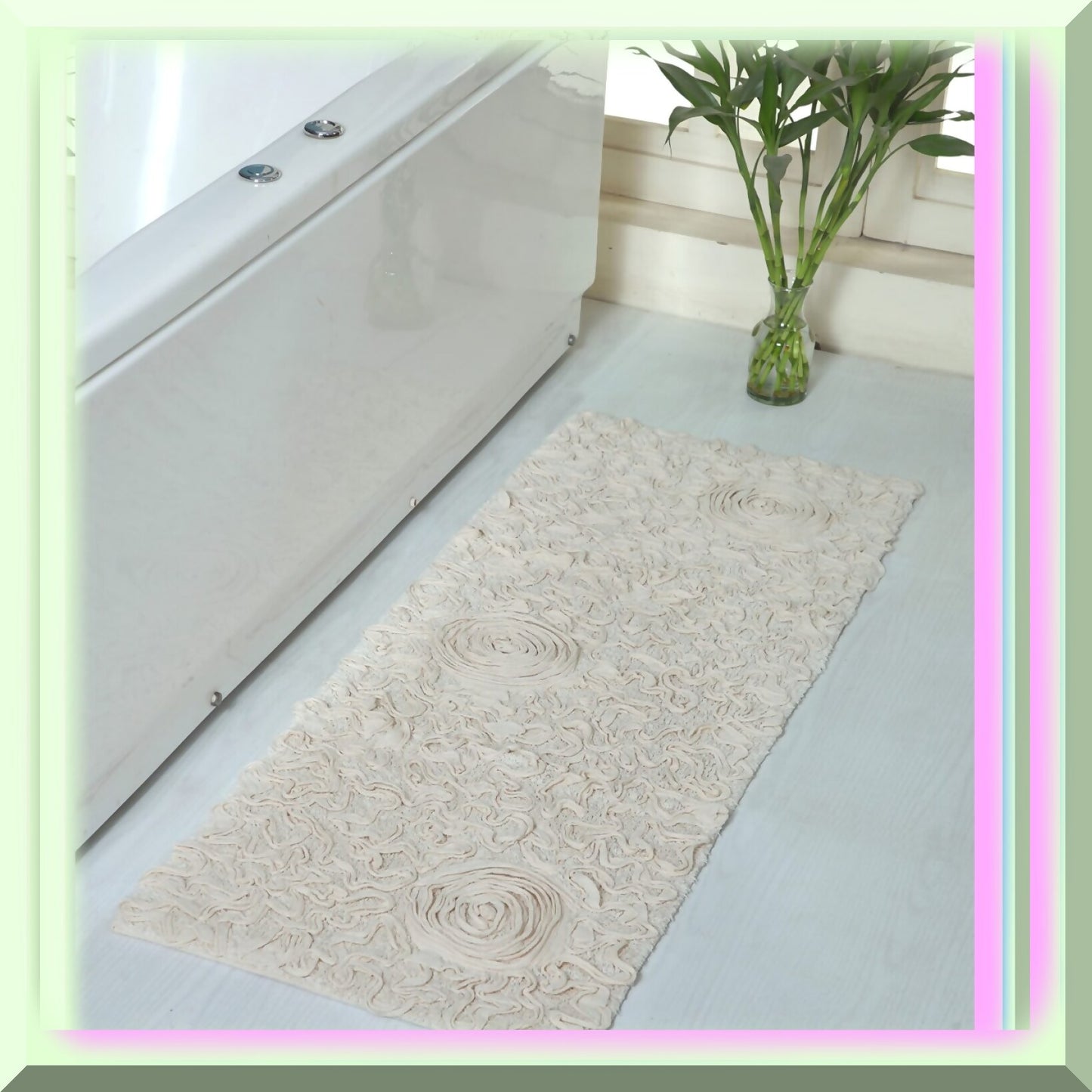 21"x54" Ivory Cotton Tufted Bath Rug