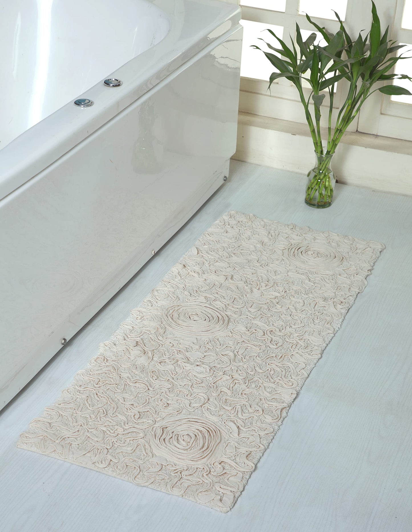 21"x54" Ivory Cotton Tufted Bath Rug