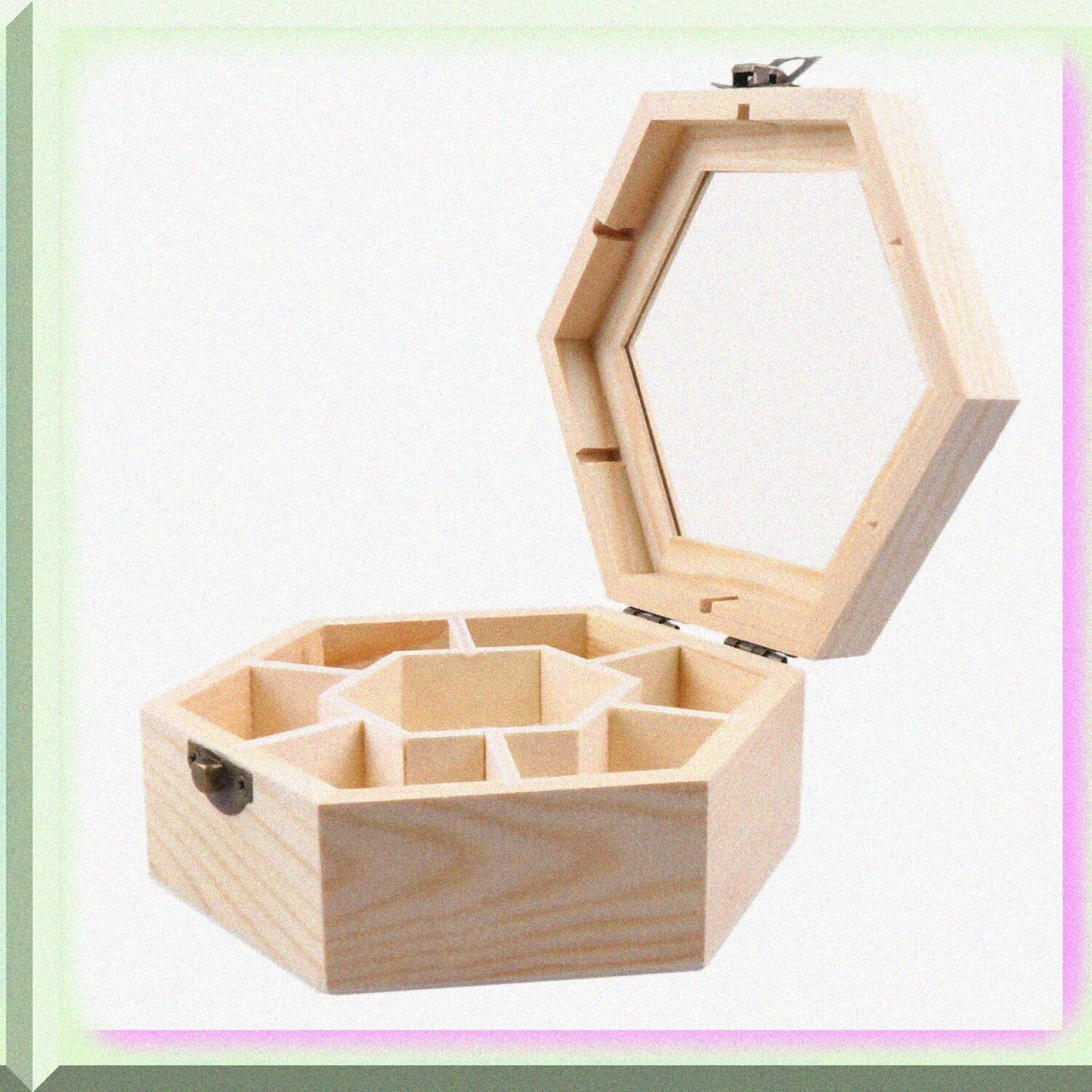 Unfinished Wooden Hexagon Jewelry Box 7 Compartments