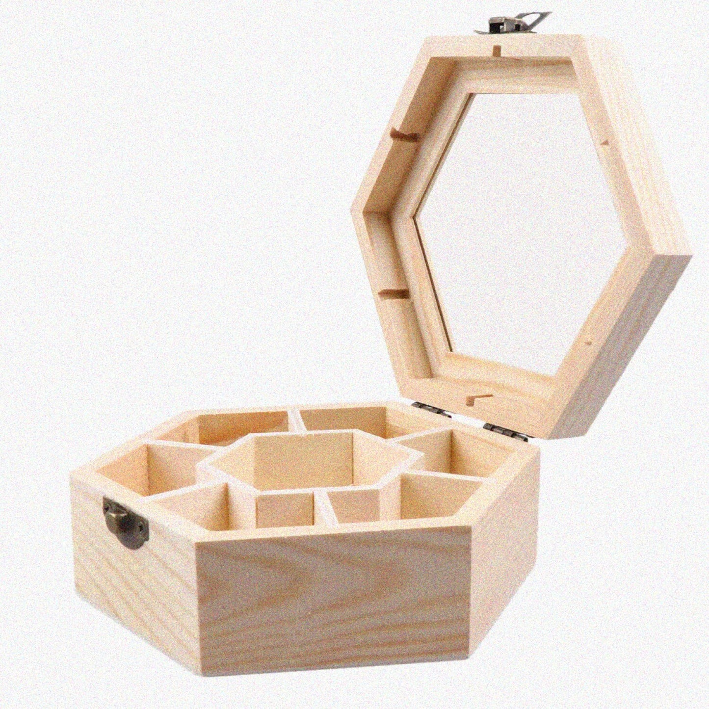 Unfinished Wooden Hexagon Jewelry Box 7 Compartments