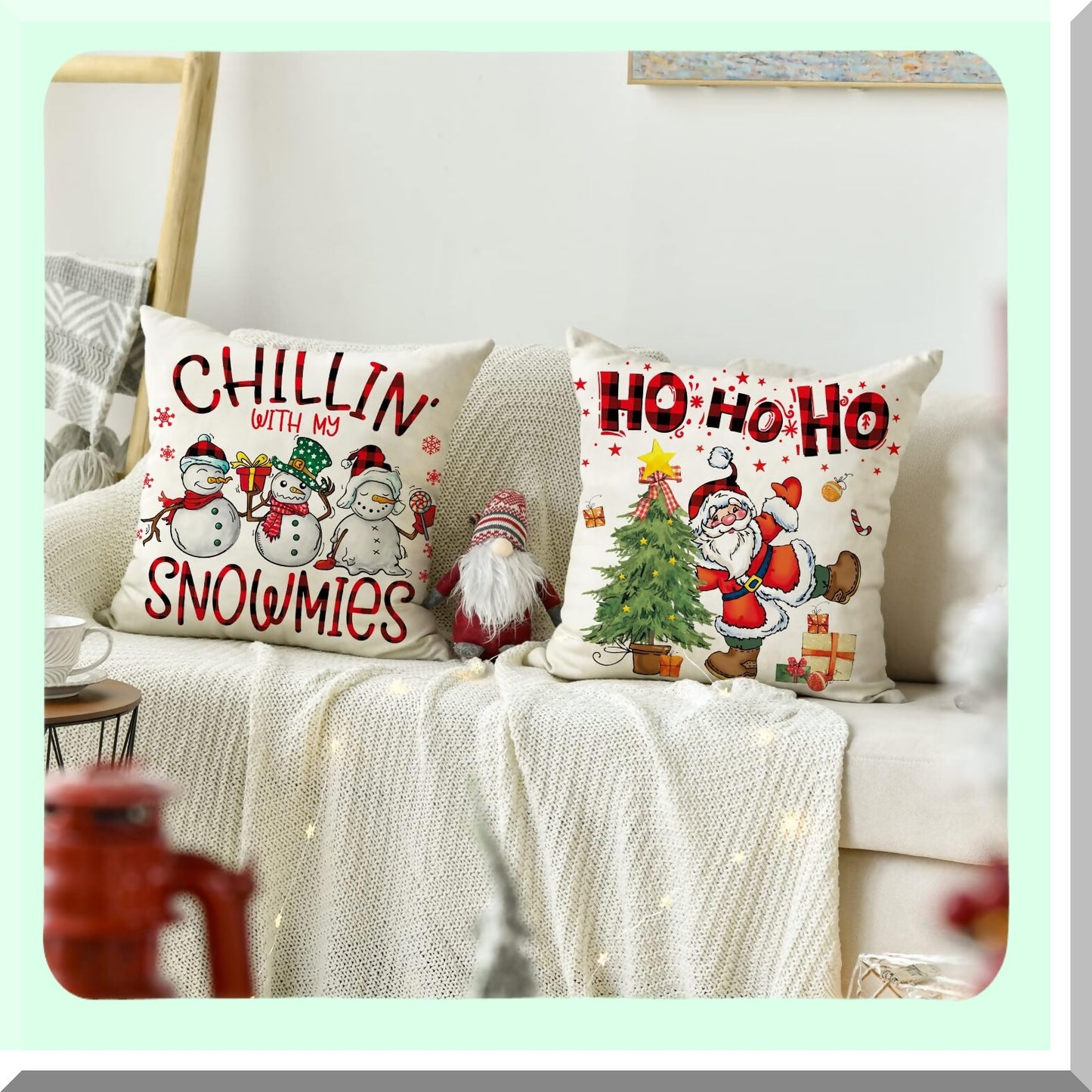 Winter Wonderland Buffalo Plaid Pillow Covers - Set of 4 Xmas Decorative Snowflake Holiday Cushion Cases for Bedroom, Porch, Sofa, Chair - Red