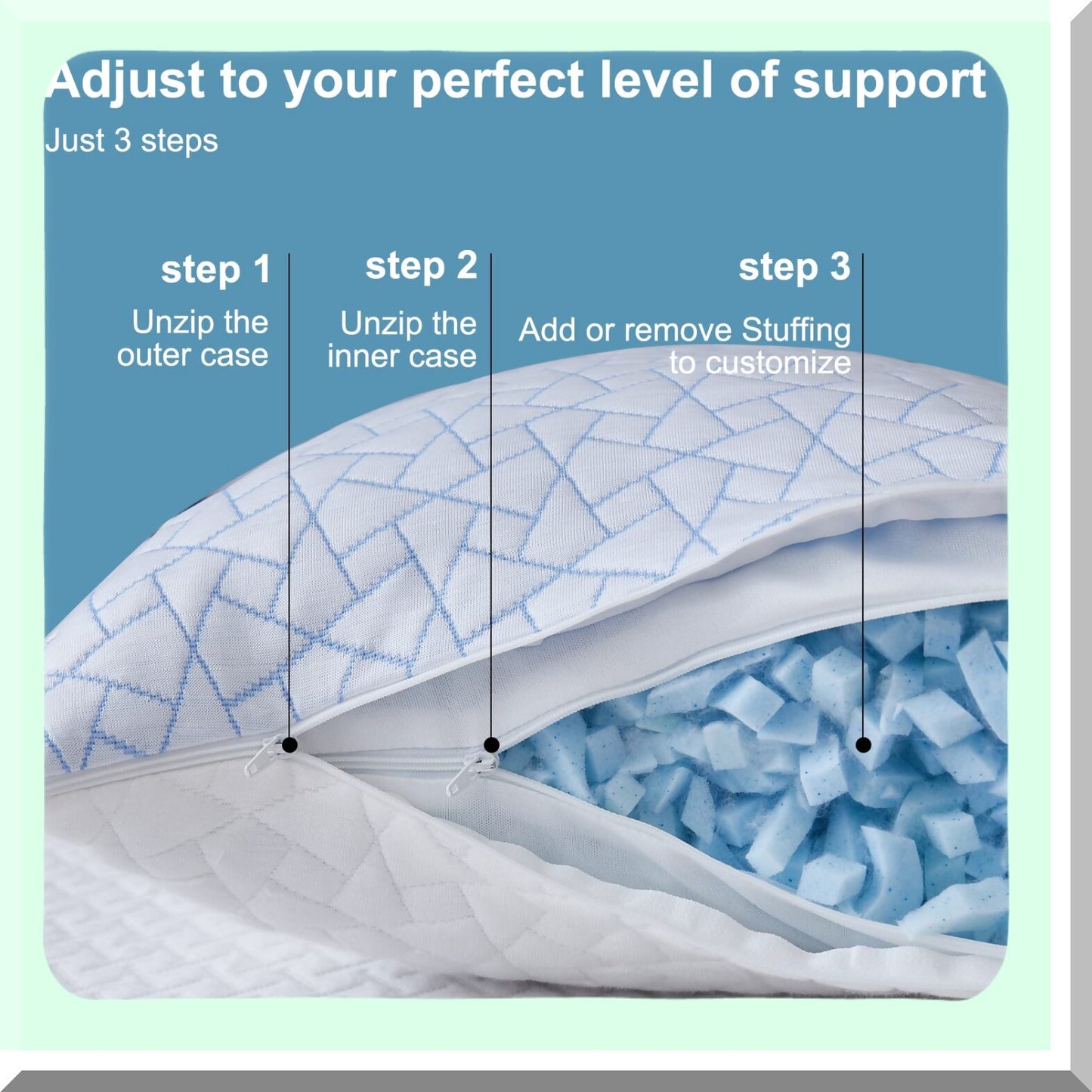 Cooling Gel Memory Foam Bamboo Pillow - Adjustable Queen Size for Neck and Shoulder Pain Relief - Side and Back Sleeper's Dream Pillow