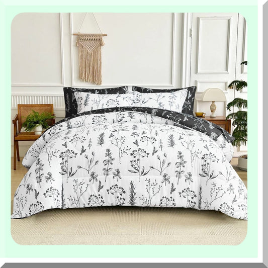 Floral Leaves Queen Comforter Set with Sheets and Shams
