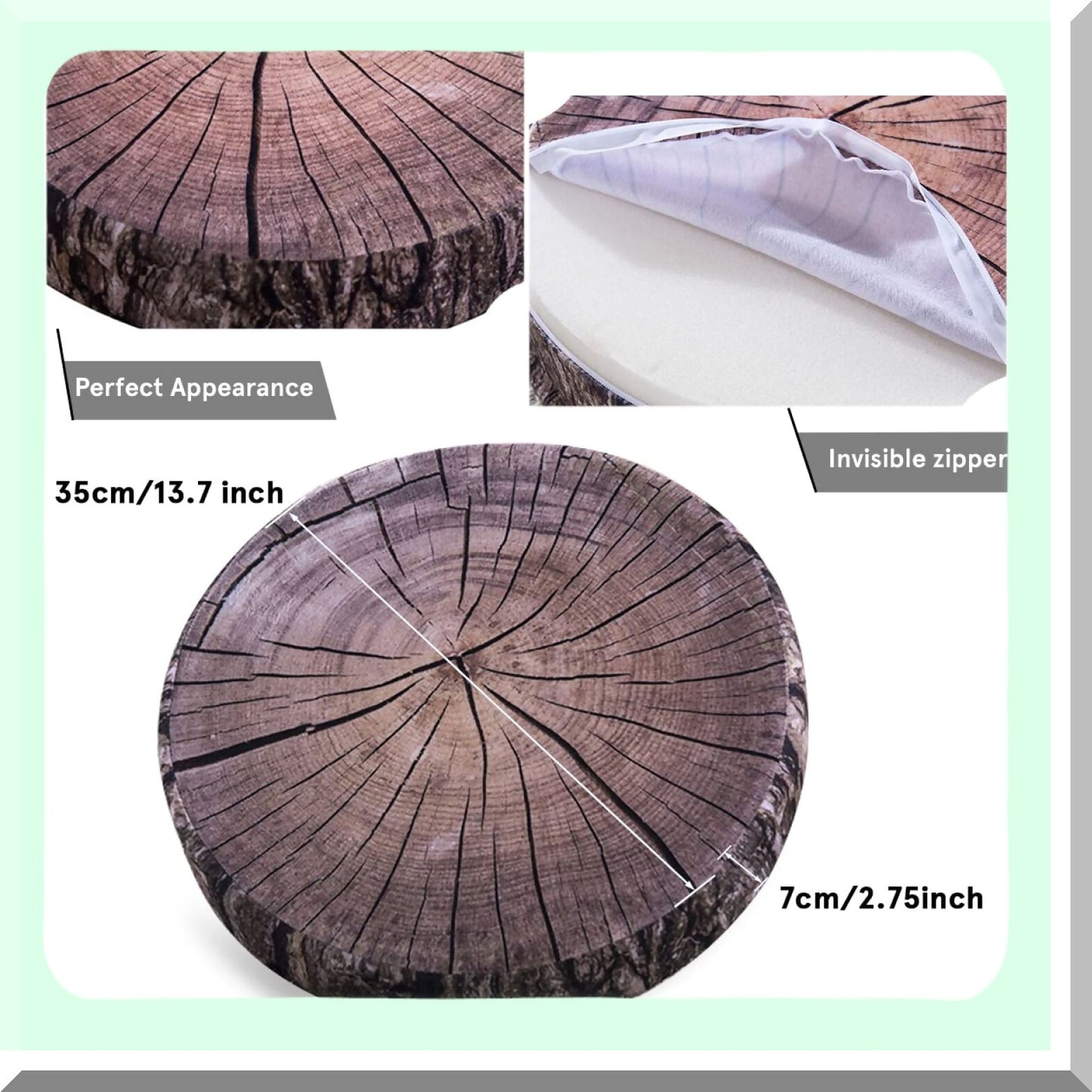 FunnyLog 3D Round Pillow - Kids Wood Print Circle Cushion - Comfortable Seating Floor Decor for Home, Couch, Bedroom, Living Room - Dark Grey Stump