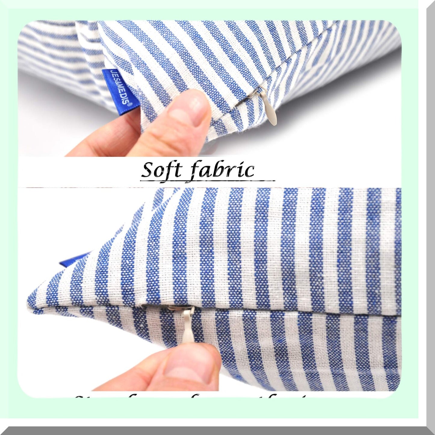 Striped Cotton Pillowcase Set - Home Decor Square Throw Pillow Covers (Pack of 2) for Office Bed Car Club - 18 x 18 Inches Blue and White