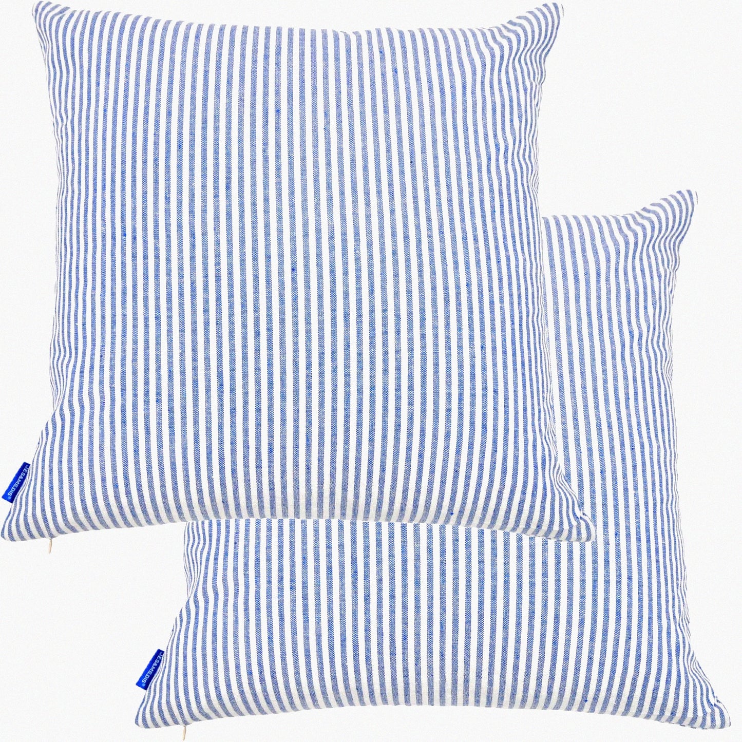 Striped Cotton Pillowcase Set - Home Decor Square Throw Pillow Covers (Pack of 2) for Office Bed Car Club - 18 x 18 Inches Blue and White