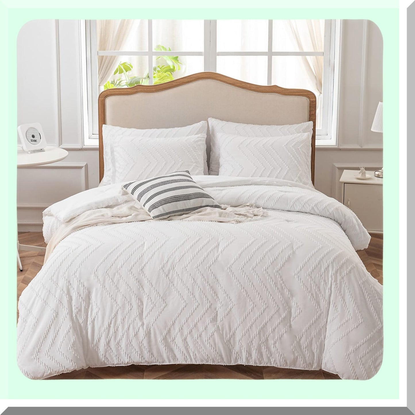 FluffyDreams Tufted Boho Comforter Set - Full Size White Bedding for Girls Boys - Lightweight All Seasons 1 Comforter 80"x90" 2 Pillowcases 20"x26"