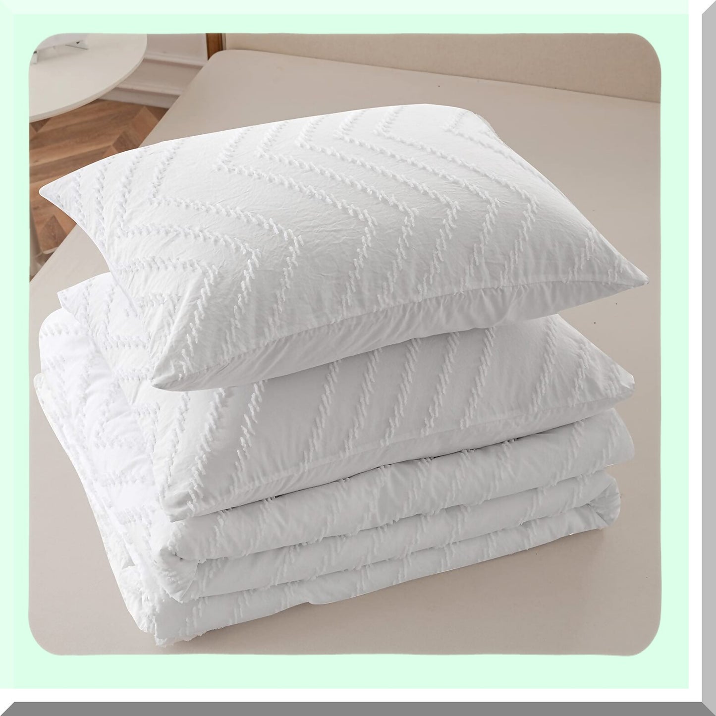 FluffyDreams Tufted Boho Comforter Set - Full Size White Bedding for Girls Boys - Lightweight All Seasons 1 Comforter 80"x90" 2 Pillowcases 20"x26"